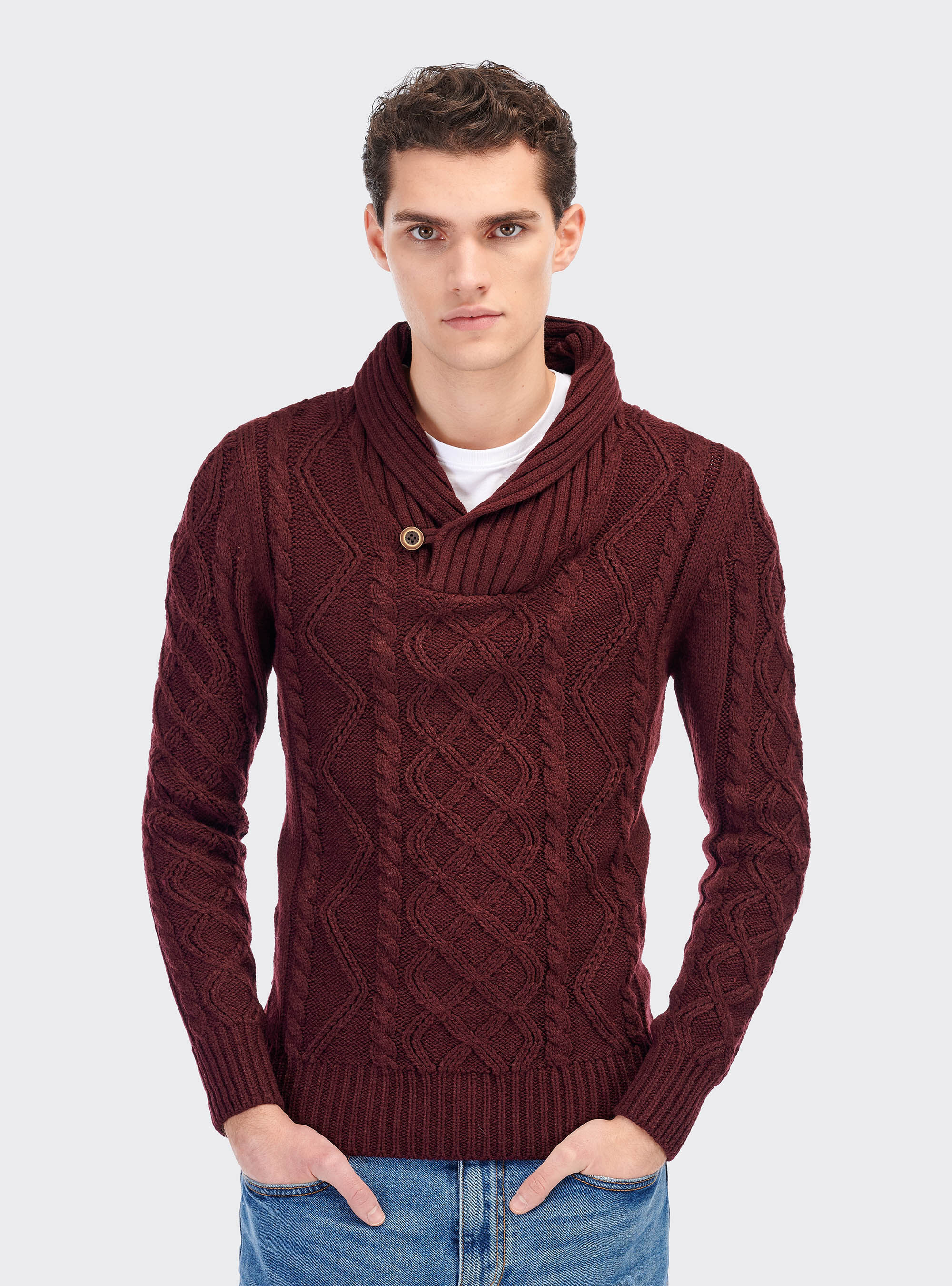 Shawl collar pullover, BORDEAUX