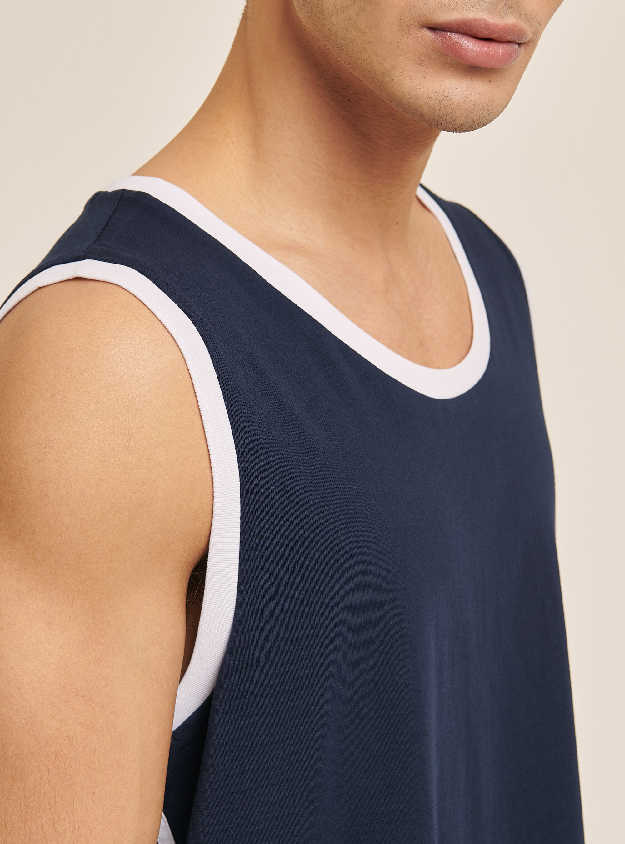 Canotta in cotone con bande laterali, BLU