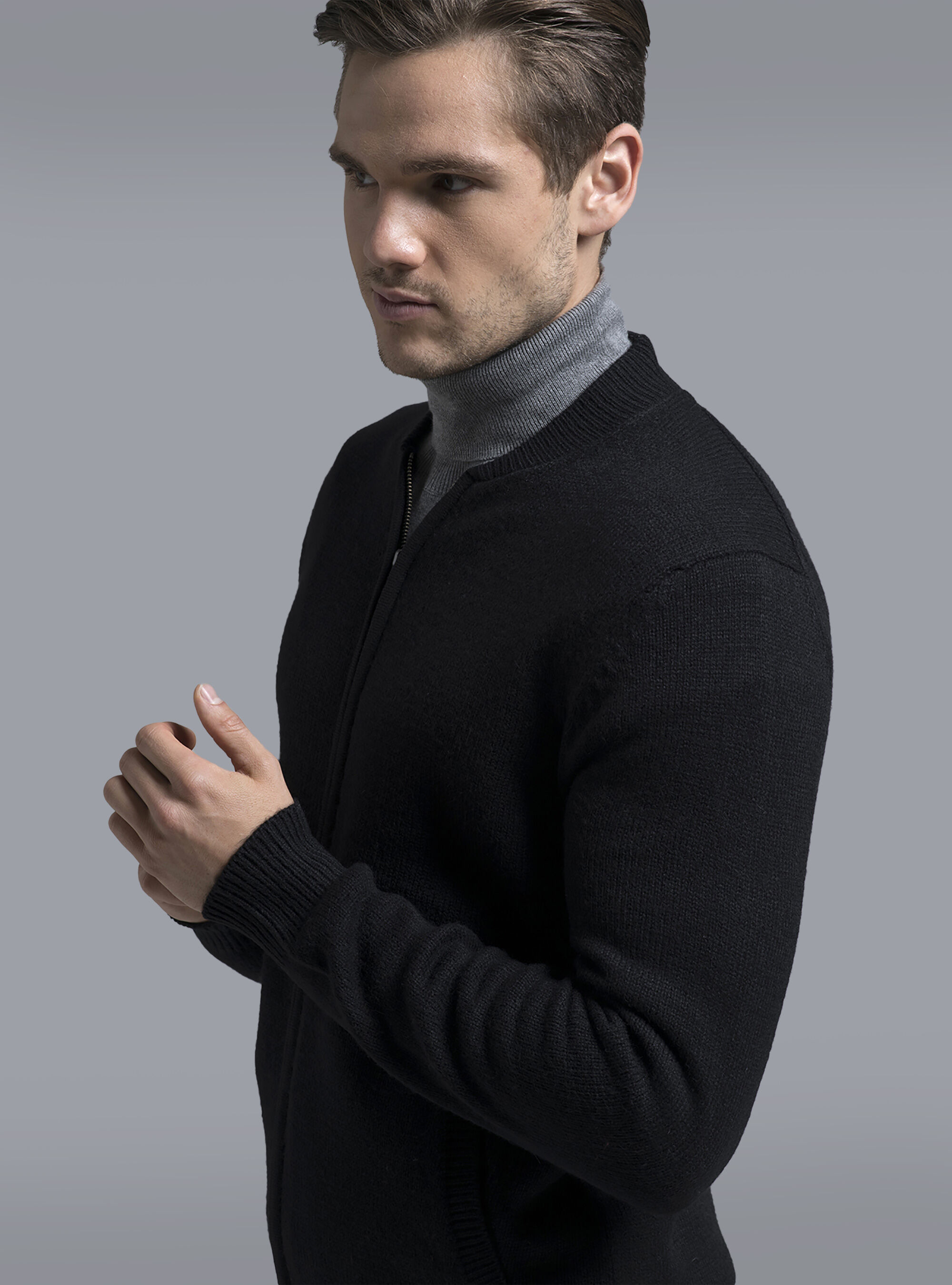 Cardigan con zip, BLACK