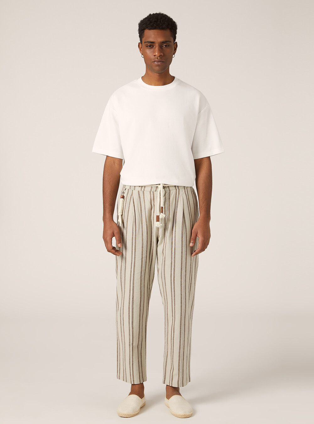 Outfit Pantaloni Lino Righe Uomo Beige Cheap Pantaloni Outfit Con