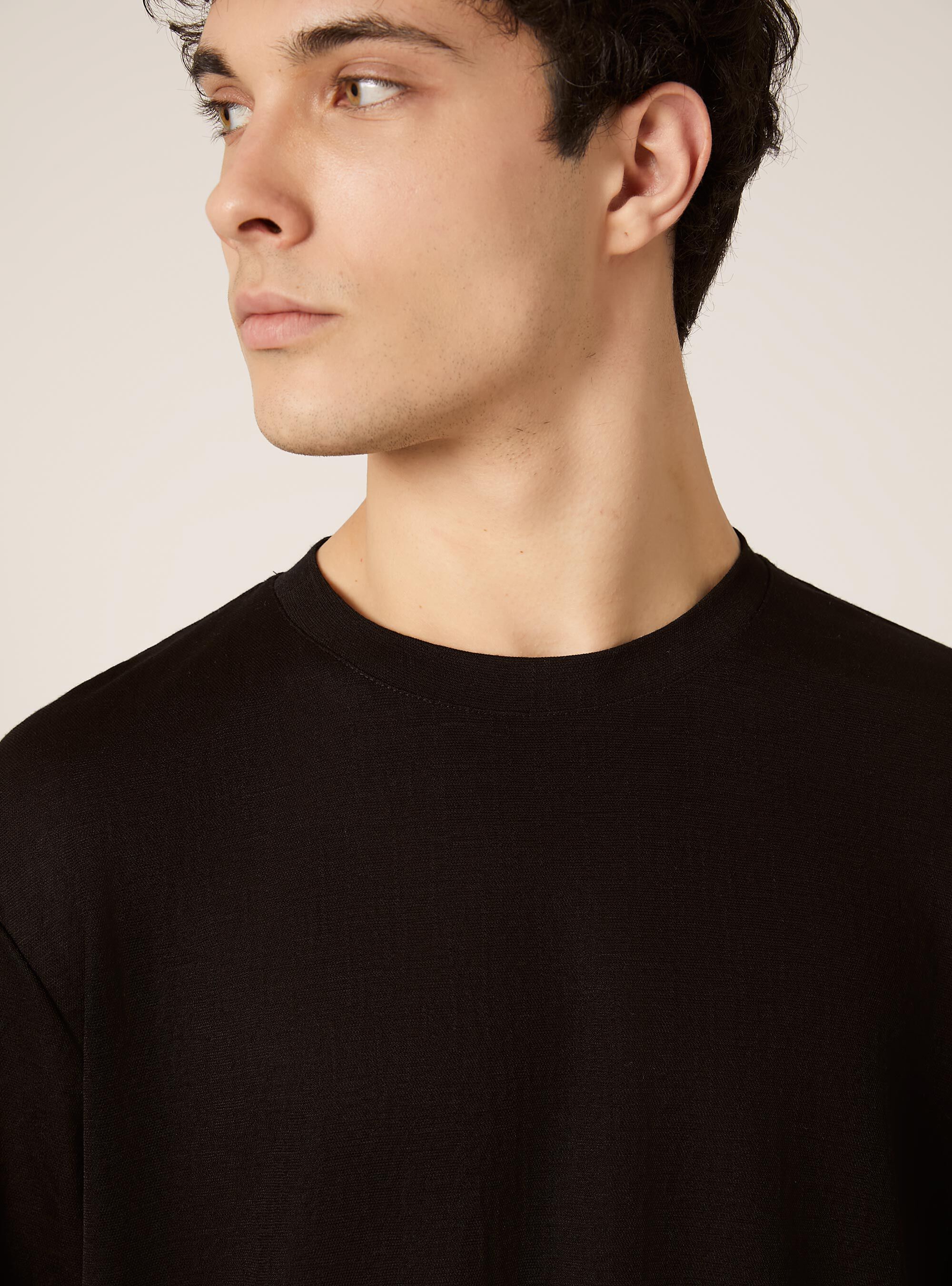 Boxy fit T-shirt with texture, BK1 BLACK