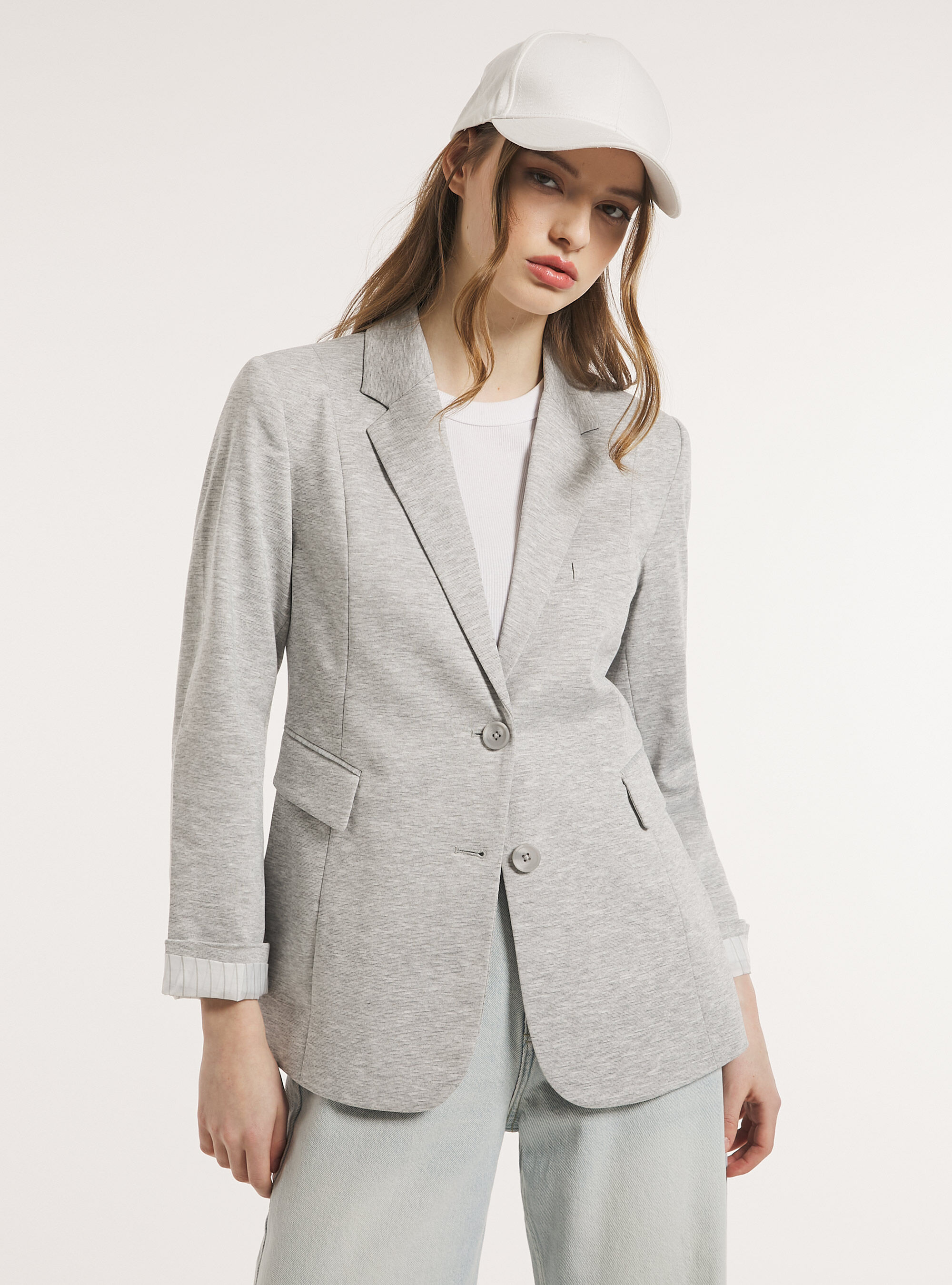 Grey jersey blazer sales womens