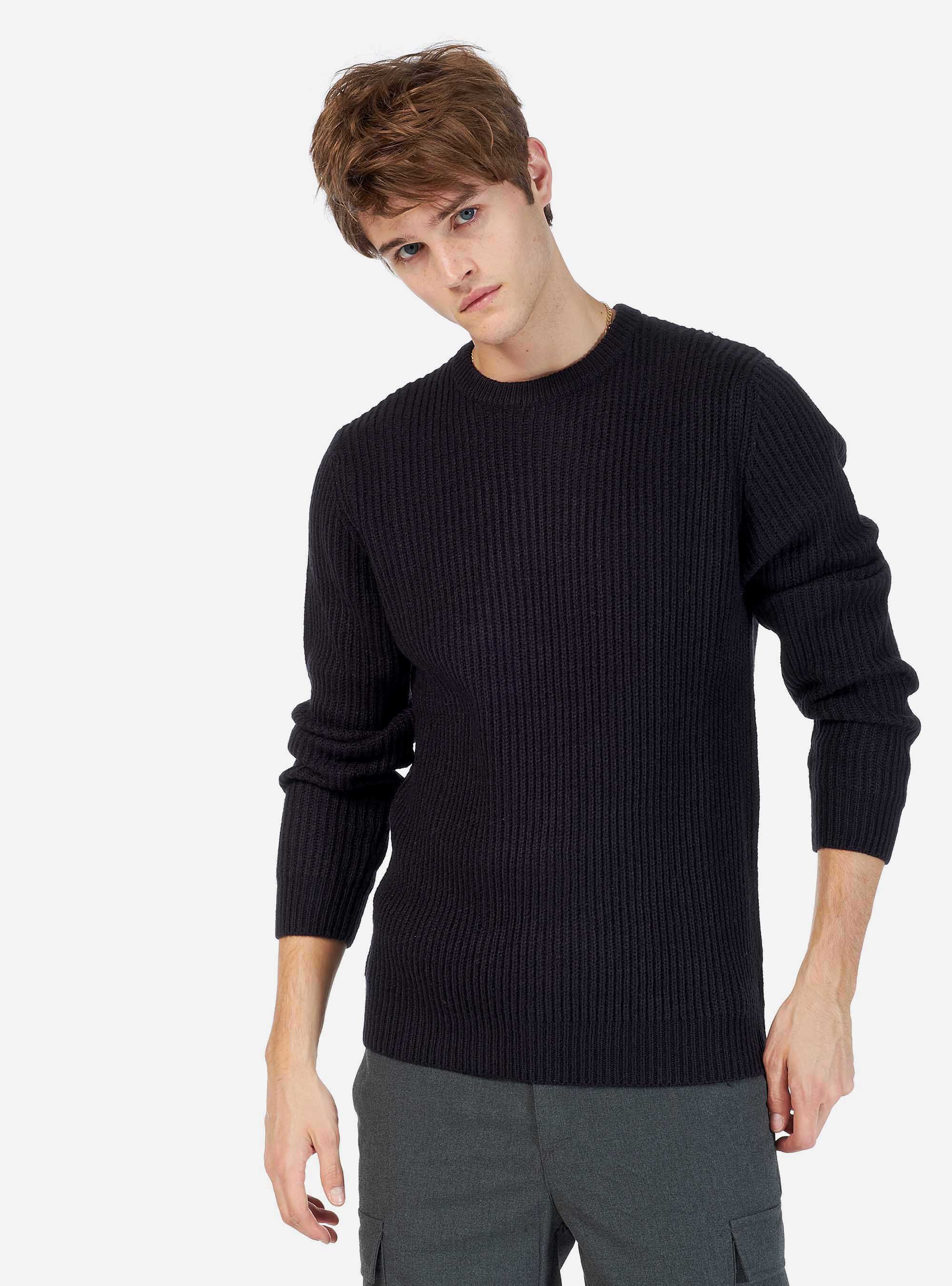 English ribbed pullover in wool blend, BLUE NAVY