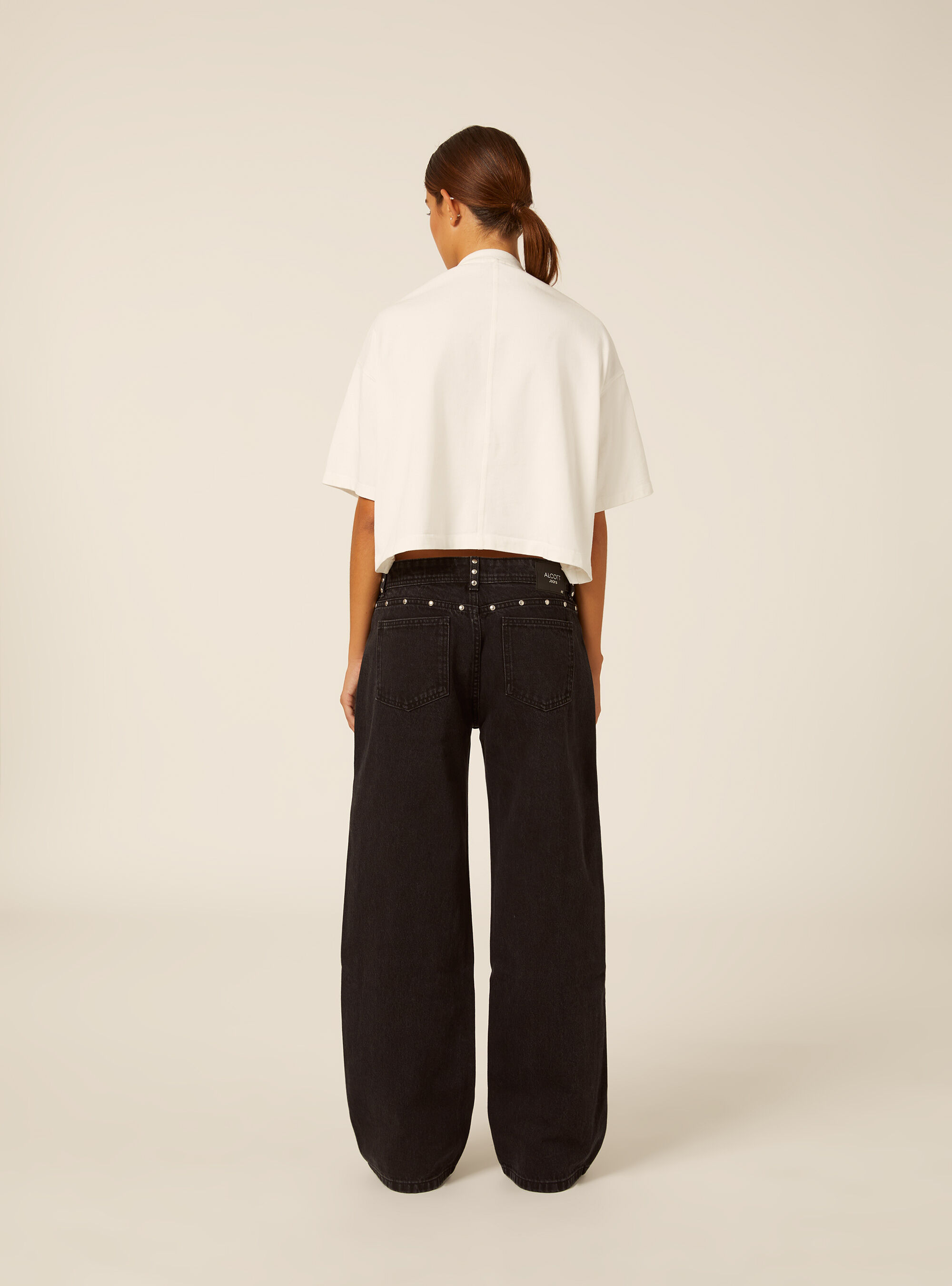 Wide leg baggy jeans mit seitlichen nieten, D000 BLACK