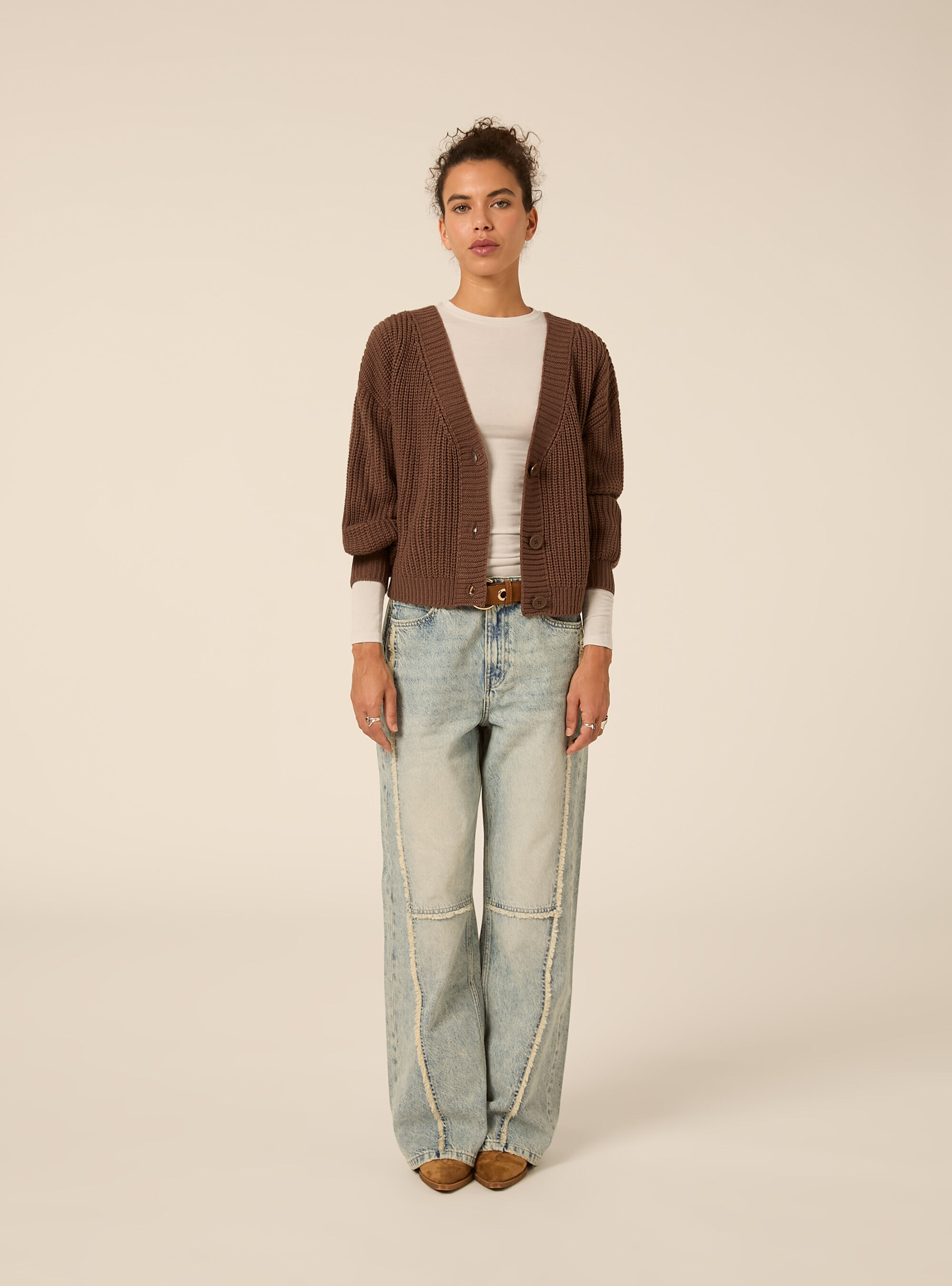 T shirt col rond a manches longues en melange de cashmere, MWH2 OFF WHITE MEL