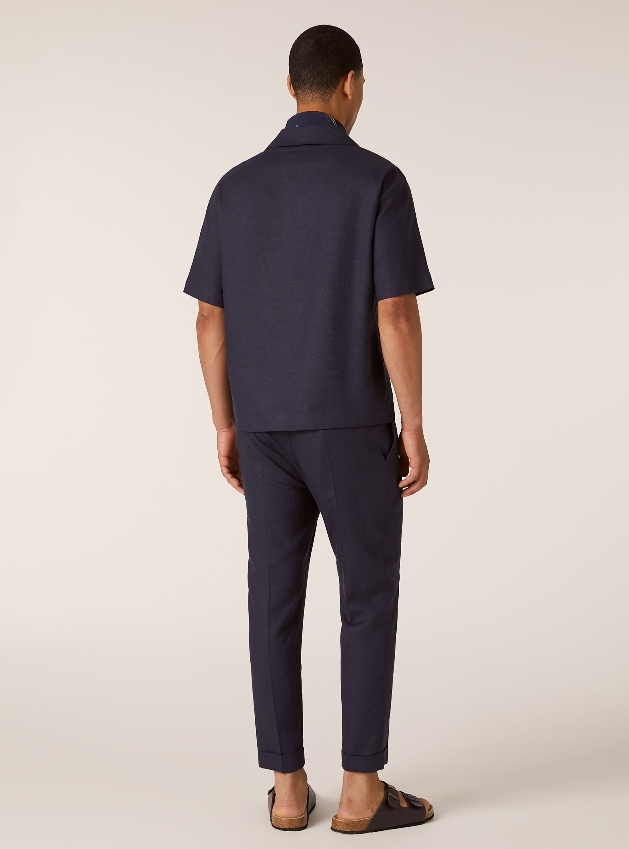 Pantalon &agrave; pinces en lin m&eacute;lang&eacute;, NA2 NAVY MEDIUM