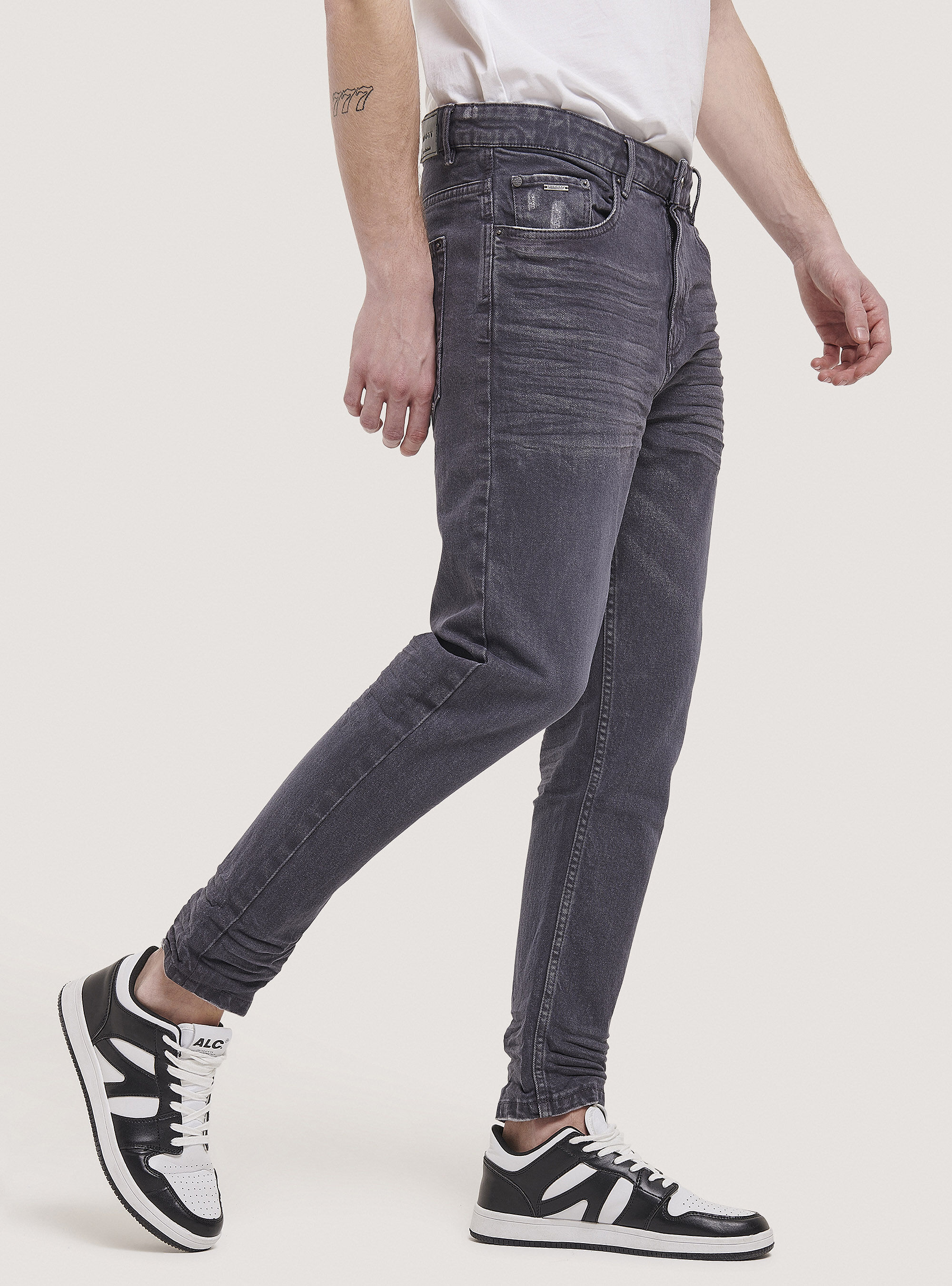 Pantaloni twill stretch in cotone, GRIGIO