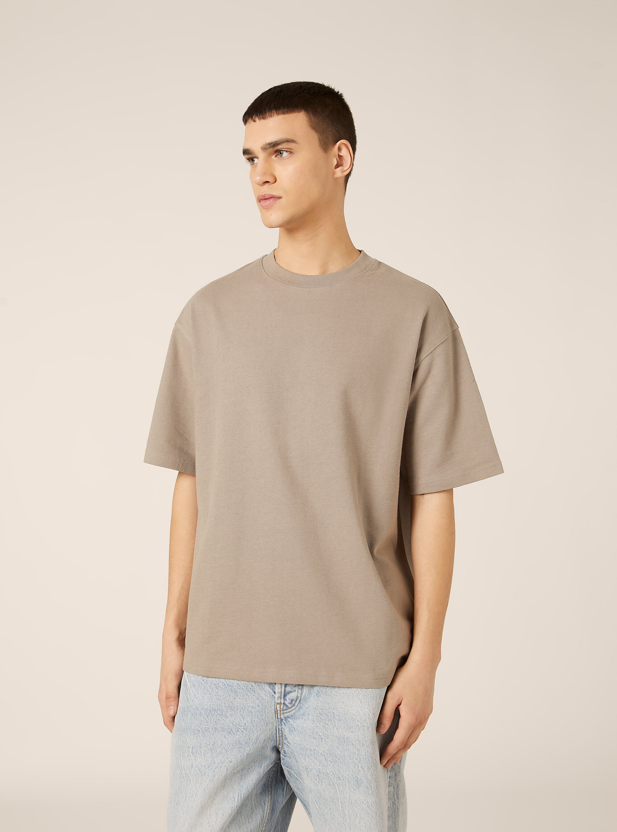T-shirt in jersey texture fit boxy, GY2 GREY MEDIUM