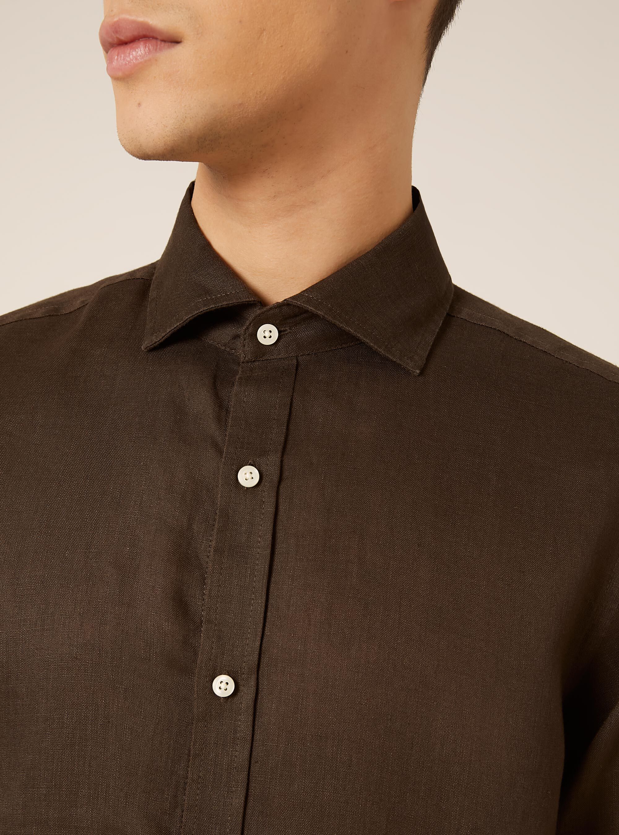 Camicia basica in lino, BR2 BROWN MEDIUM