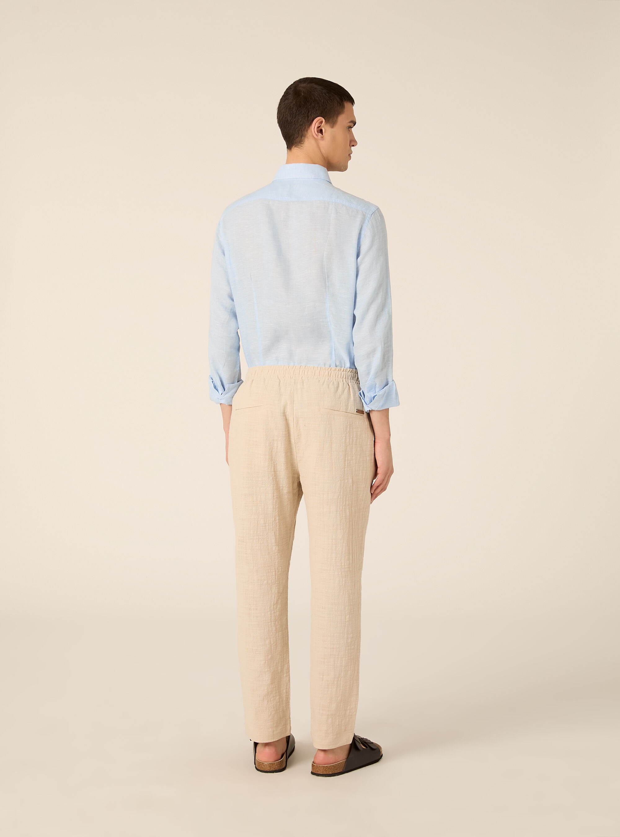 Pantaloni in cotone con laccio in vita, BG3 BEIGE LIGHT