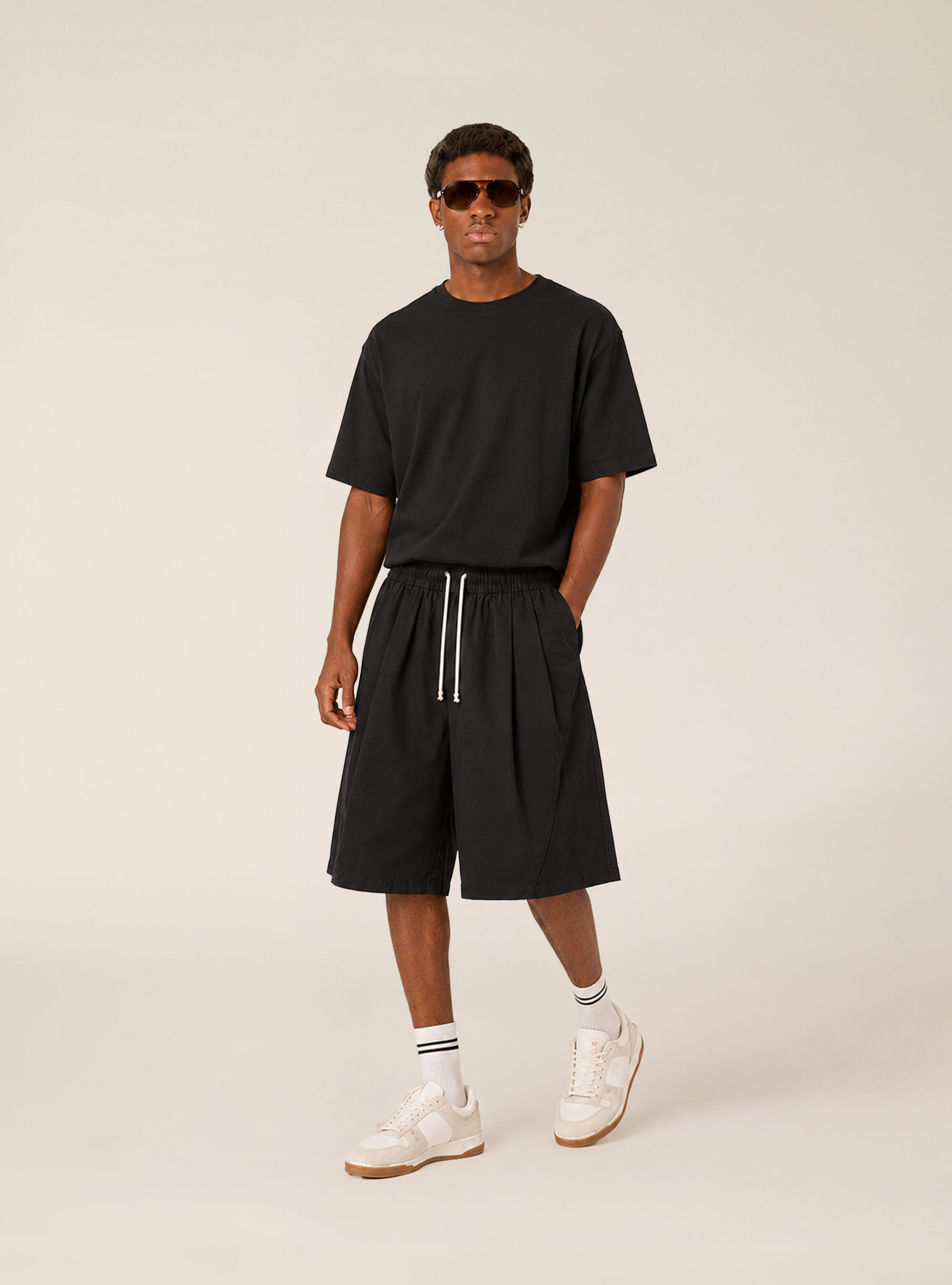 Bermuda baggy con pince misto cotone