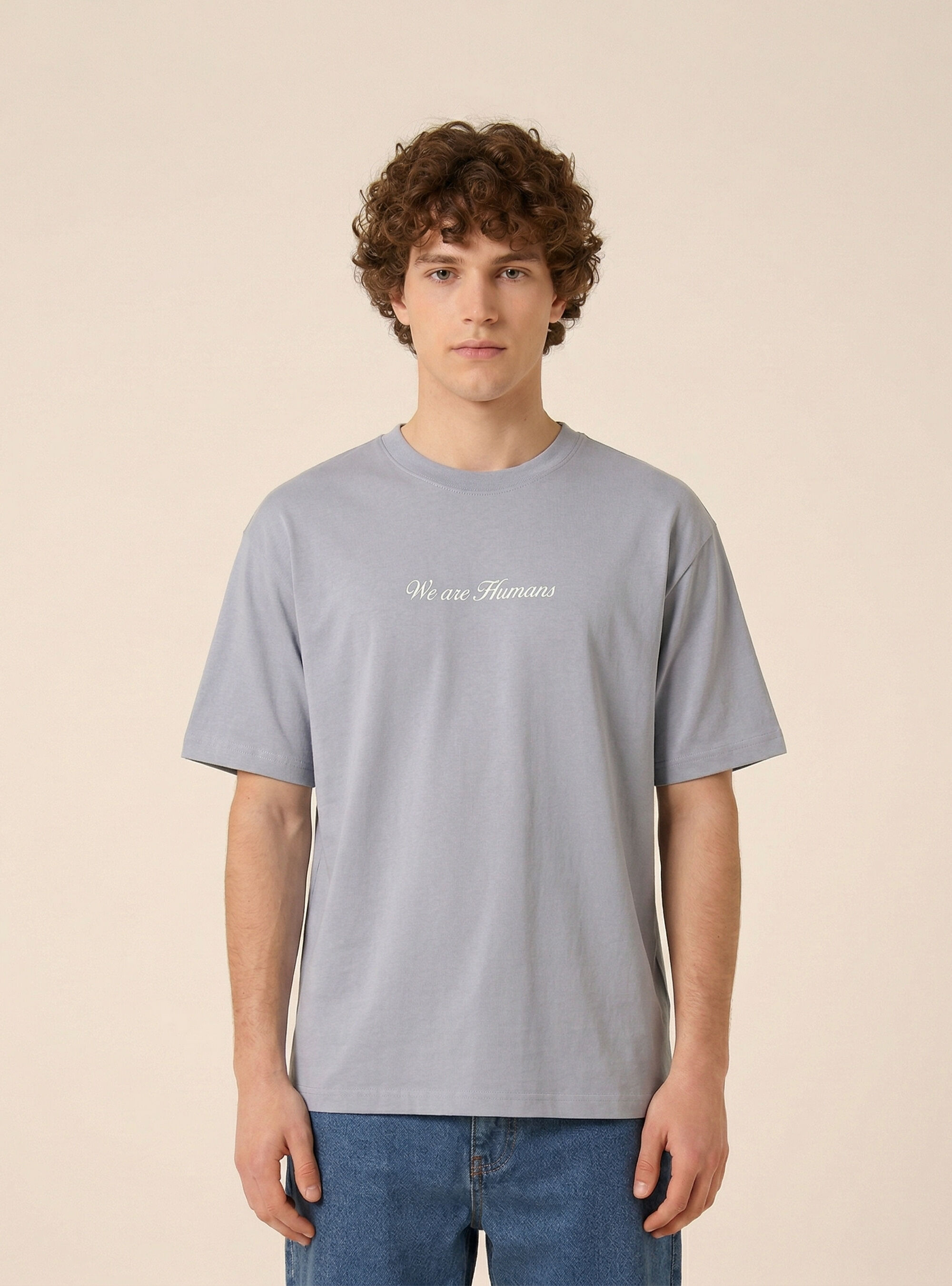 T-shirt boxy con stampa we are humans