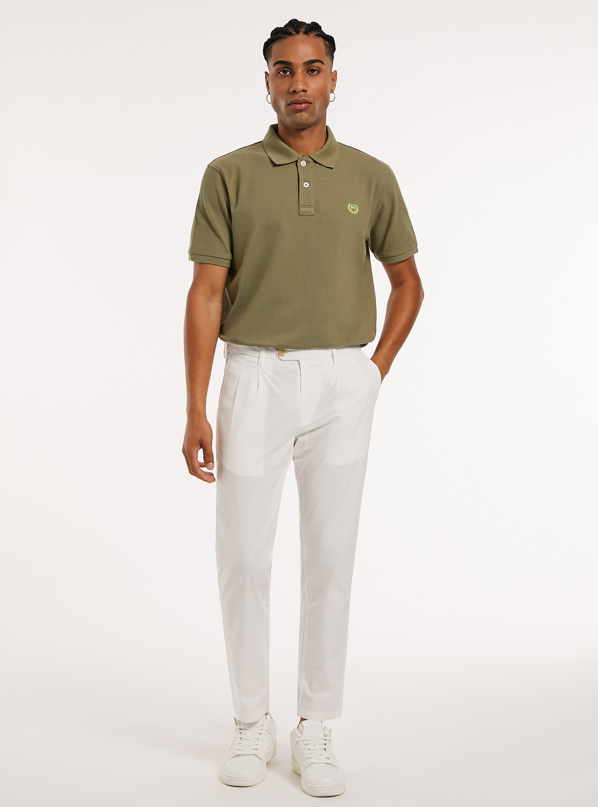 Cotton trousers with double pleats, WH1 OFF WHITE