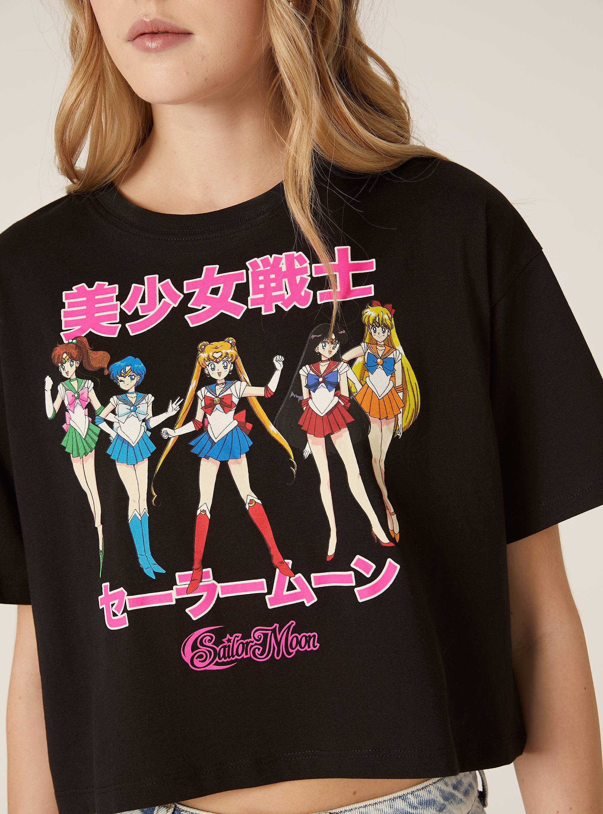 T-shirt crop licenza sailor moon, BK1 BLACK