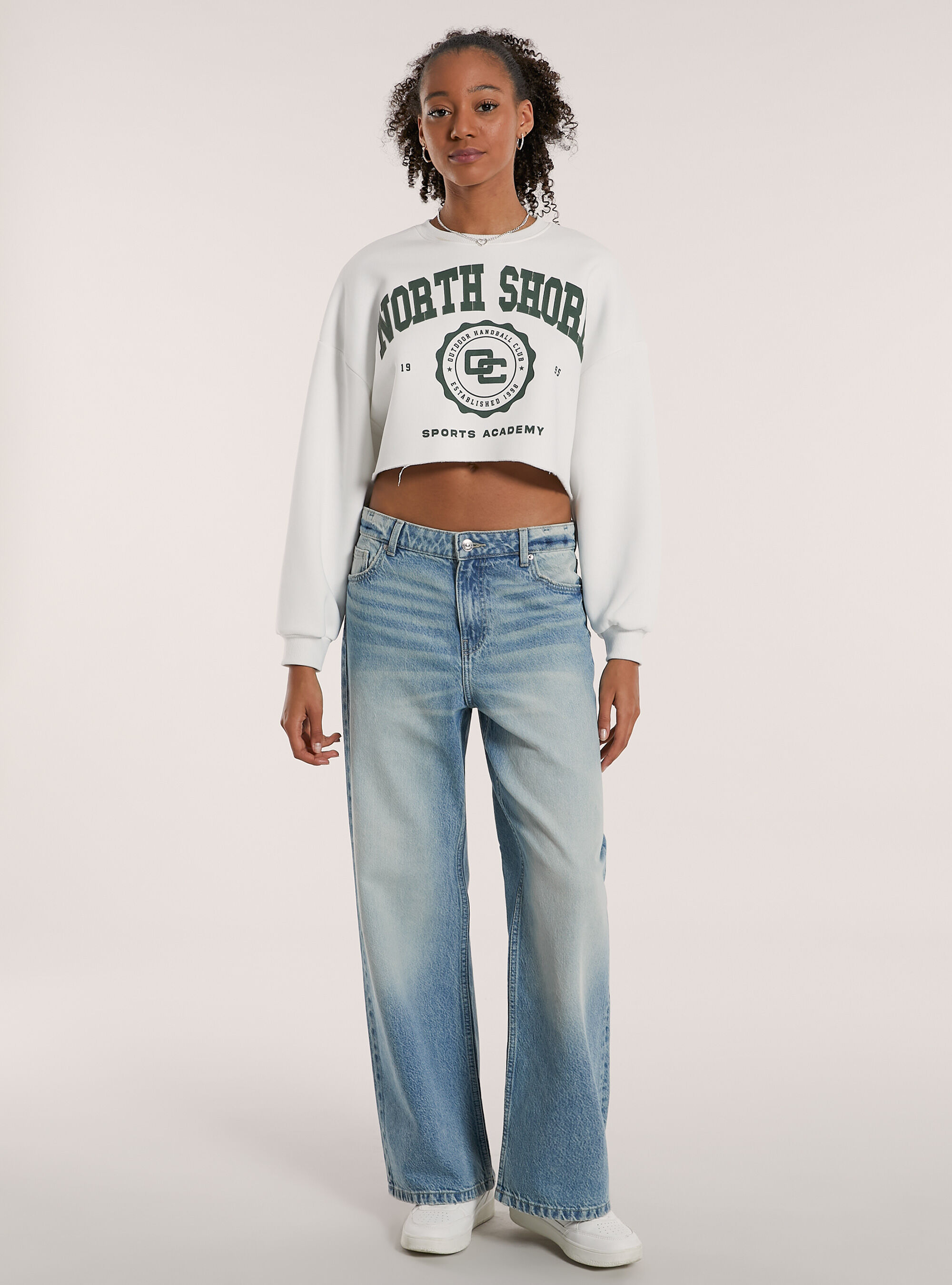 Felpa crop taglio vivo stampa, WH2 WHITE