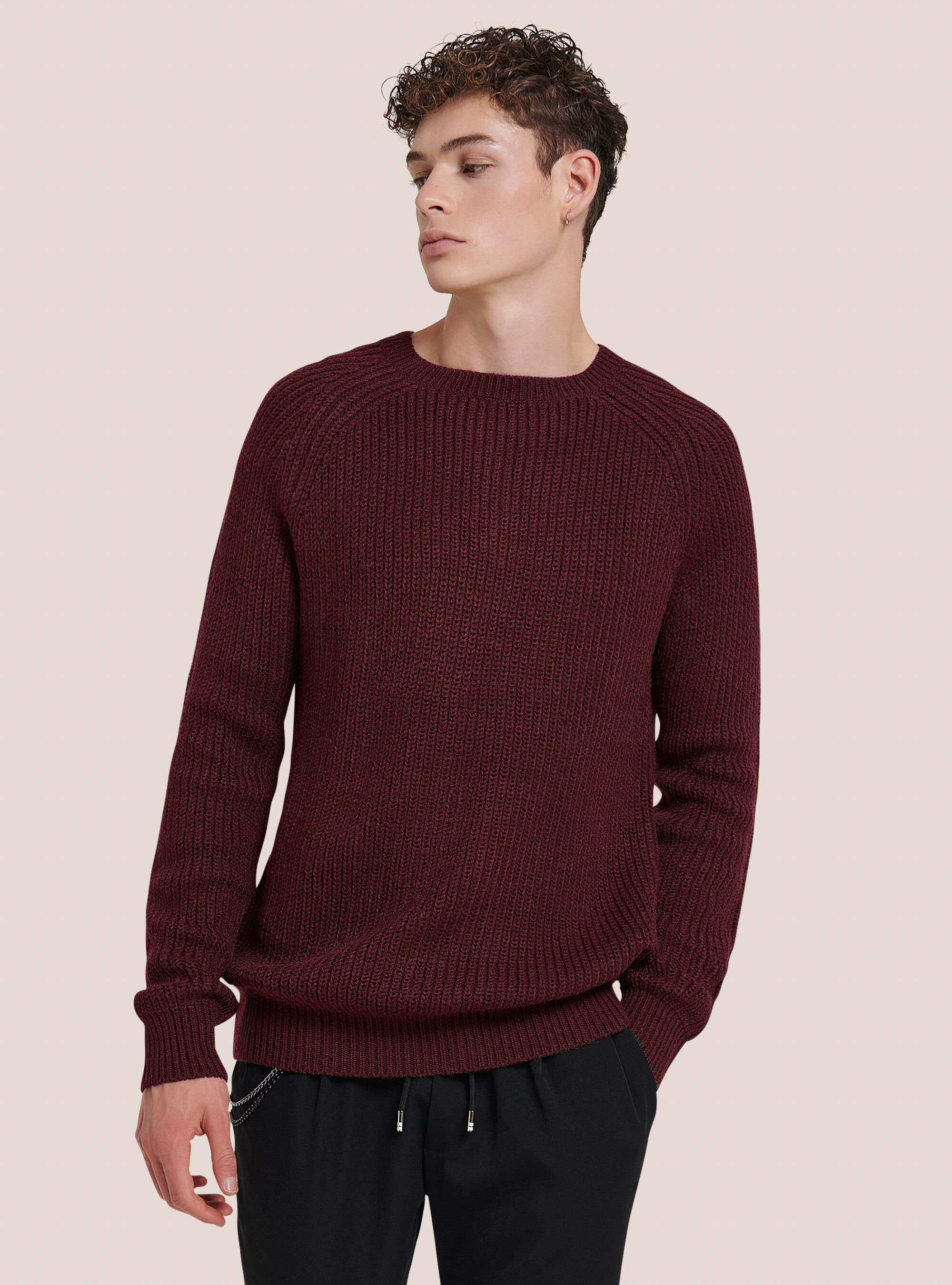 Pullover girocollo a costa inglese, BO2 BORDEAUX MEDIUM