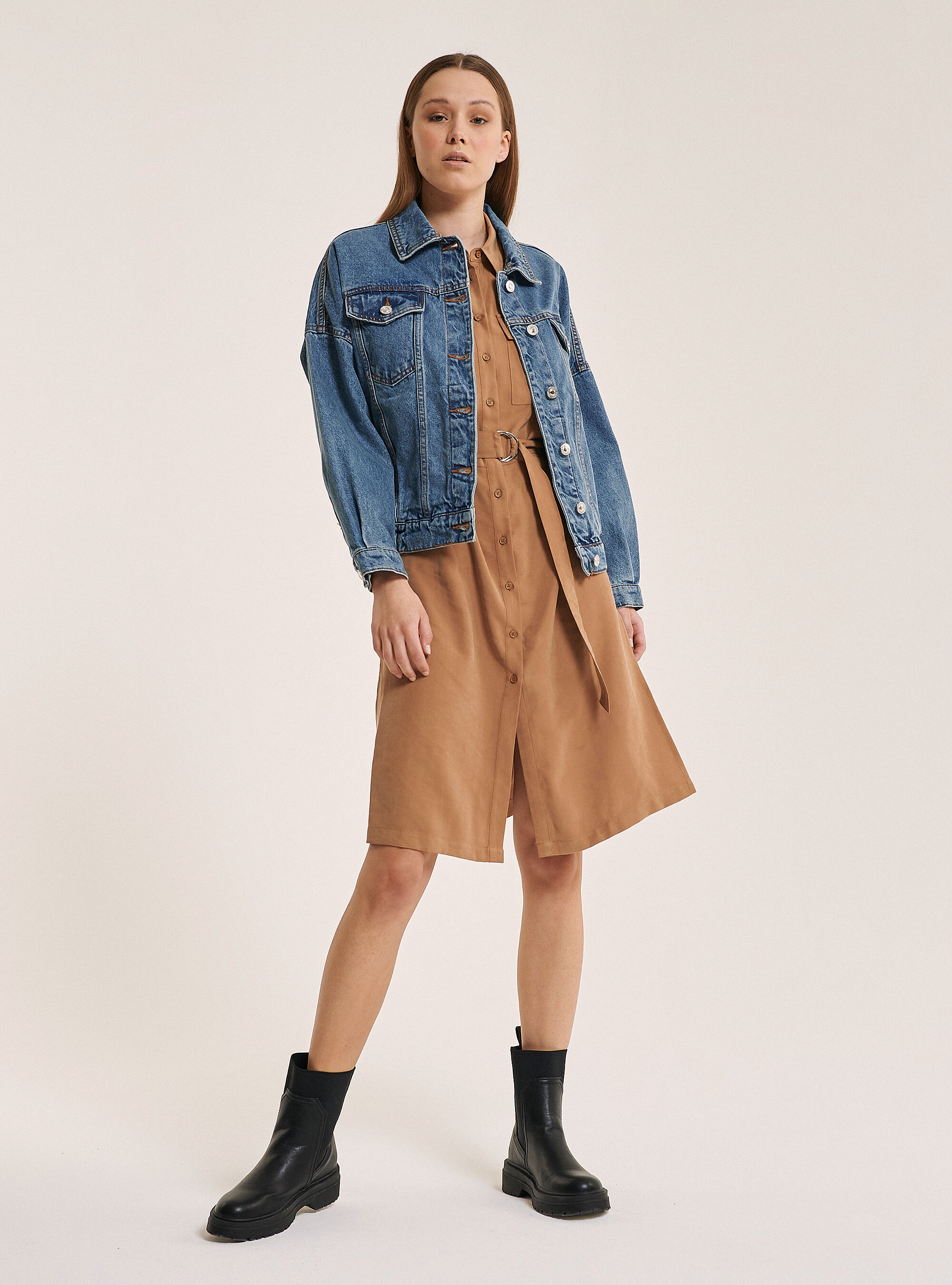 Veste en jean coupe oversize avec ceinture &eacute;lastique, C218 BLUE NAVY