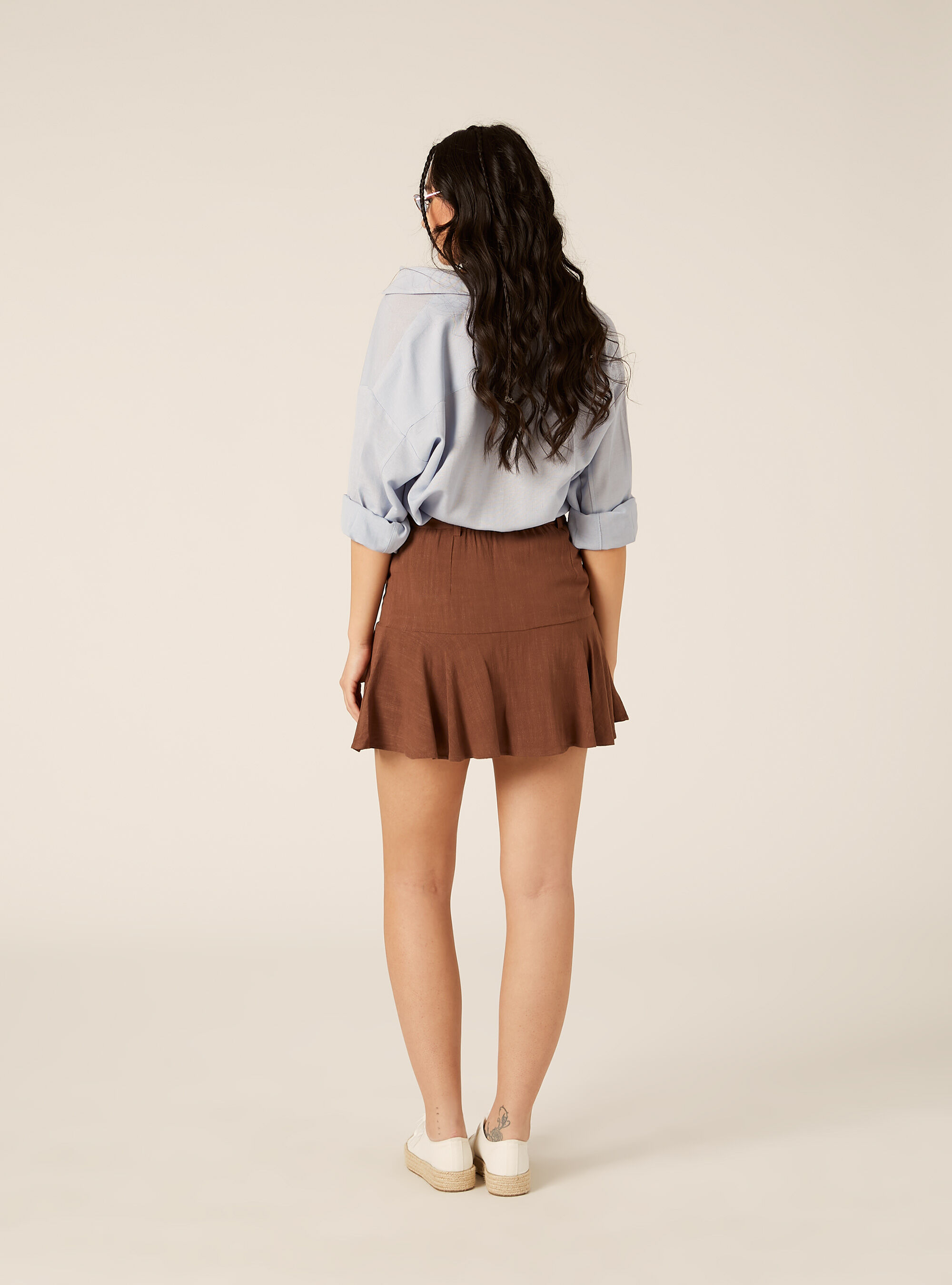 Skort con cinturino in misto lino, BR3 BROWN LIGHT