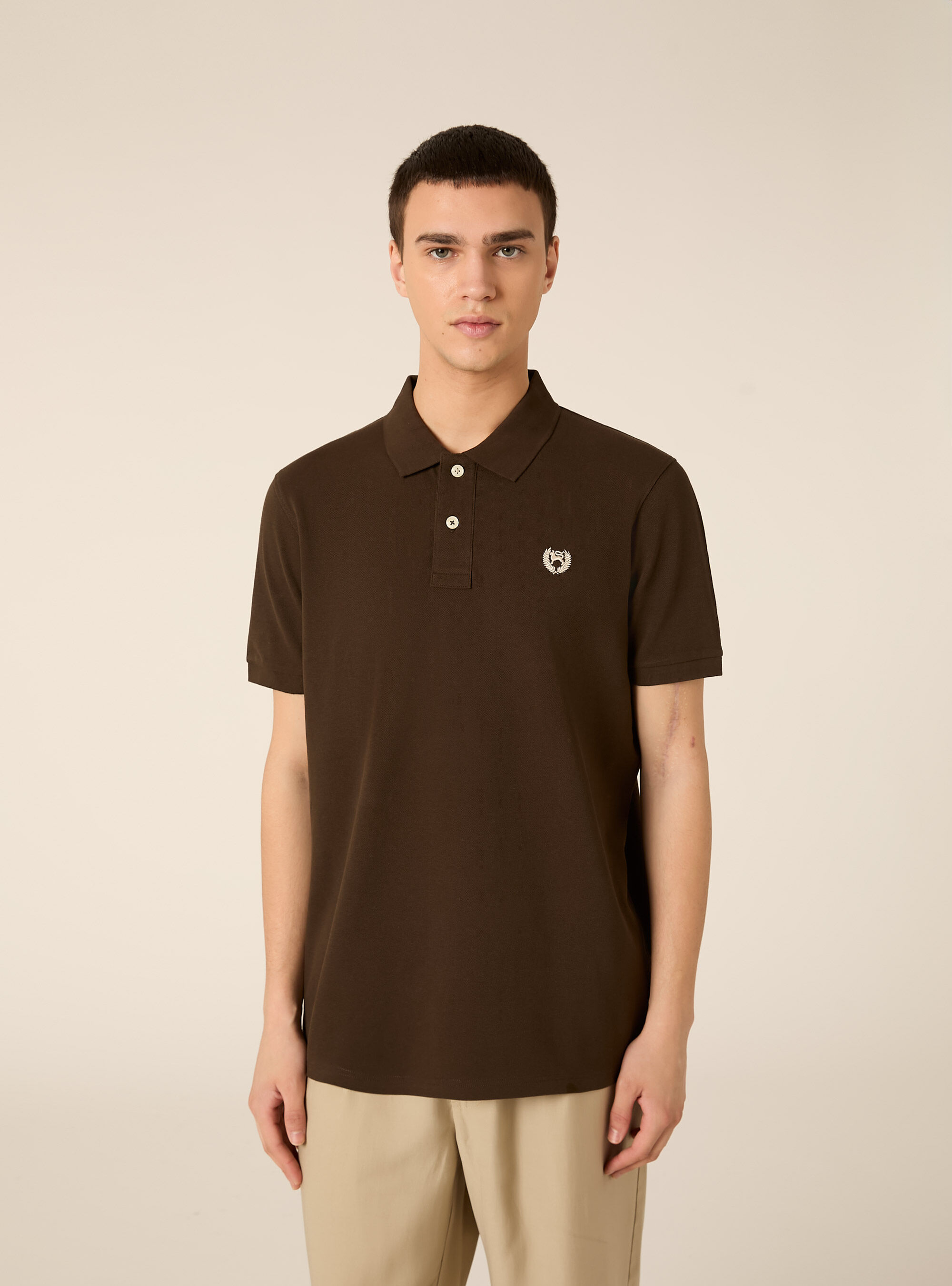 Polo de piqu&eacute; de algod&oacute;n con bordado, BR1 BROWN DARK