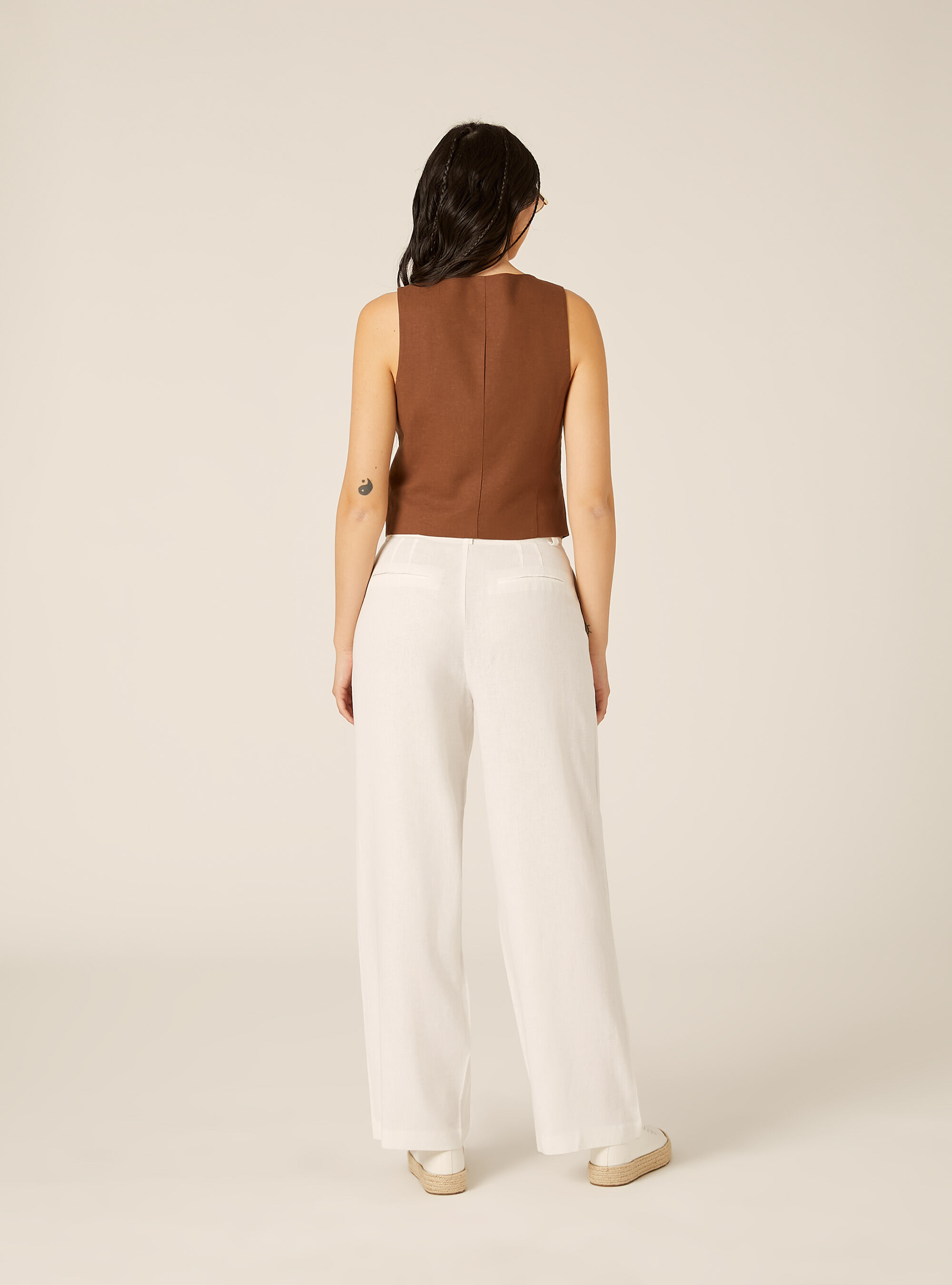 Linen Blend Trousers with Belt, WH2 WHITE