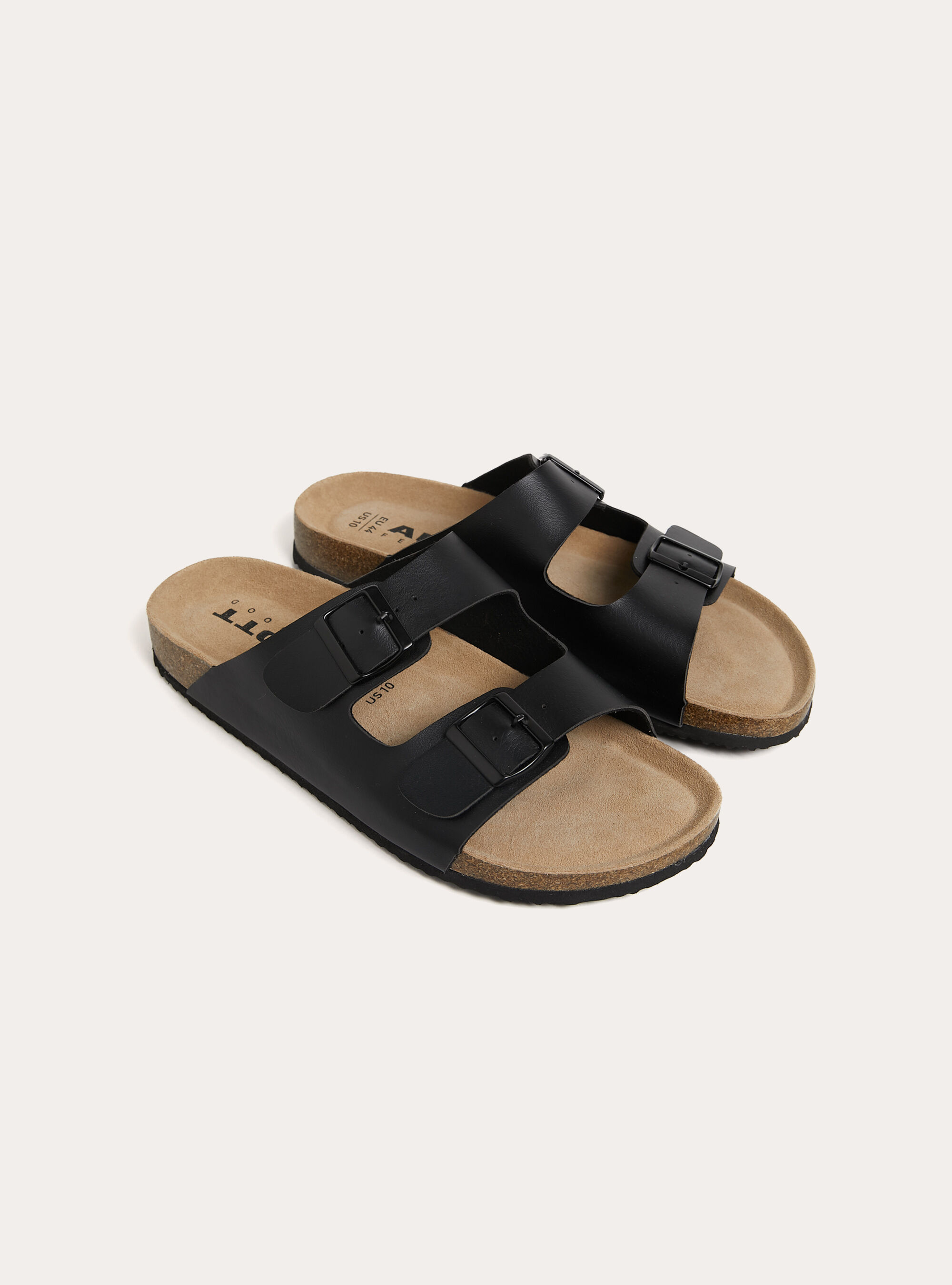 Leather-effect low sandals with suede sole, BK1 BLACK