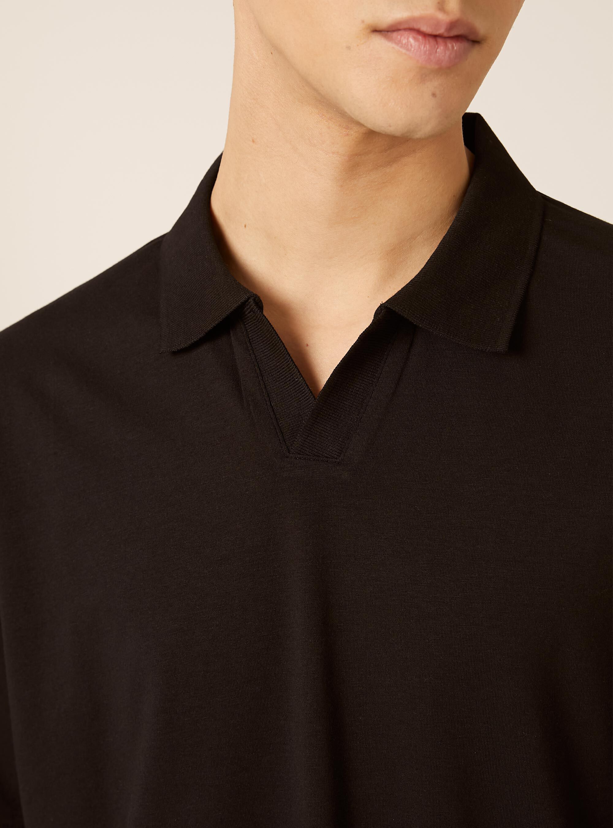 Polo mezza placchetta in jersey elasticizzato, BK1 BLACK