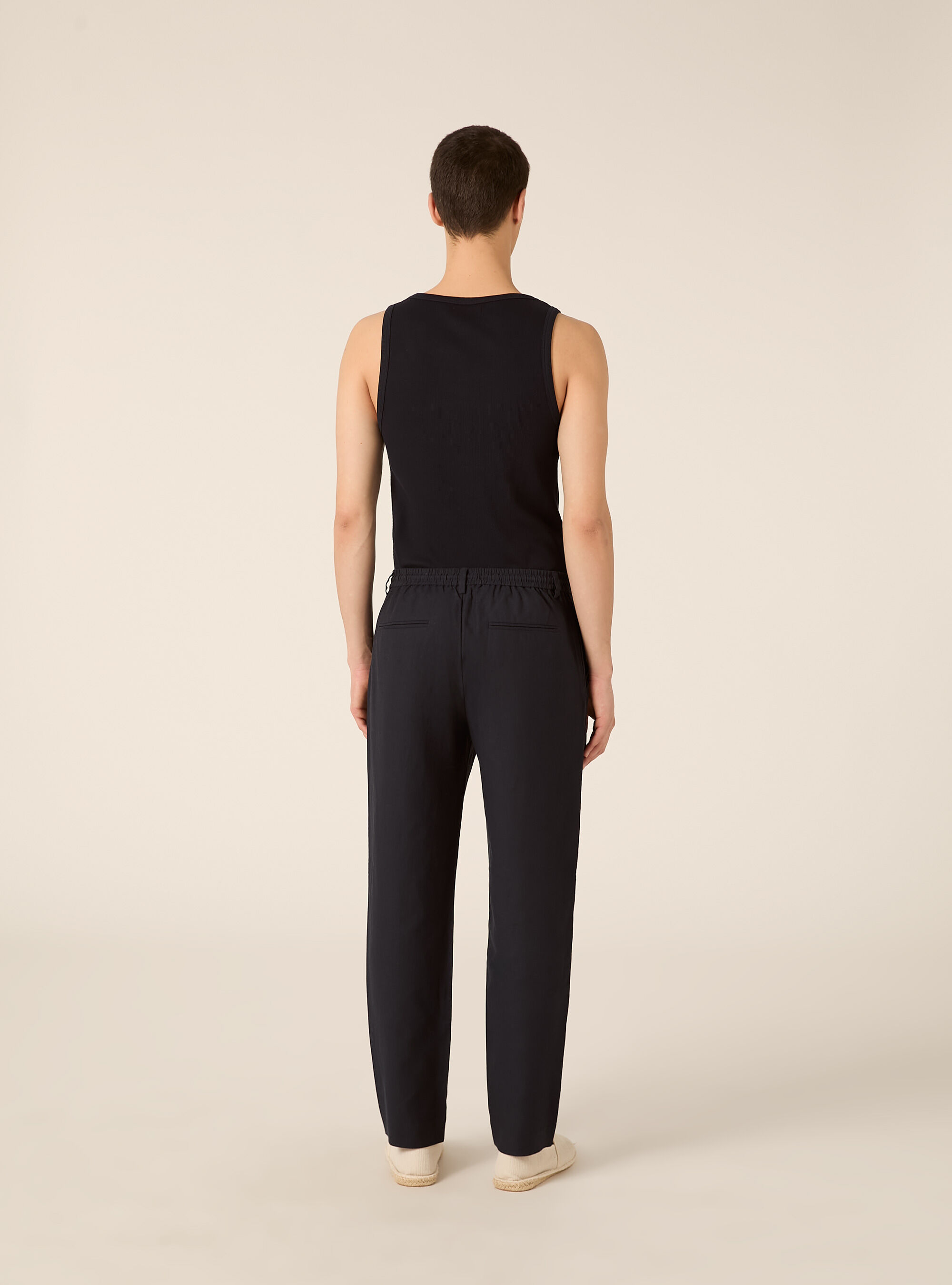 Pantaloni misto lino con coulisse interna, NA2 NAVY MEDIUM