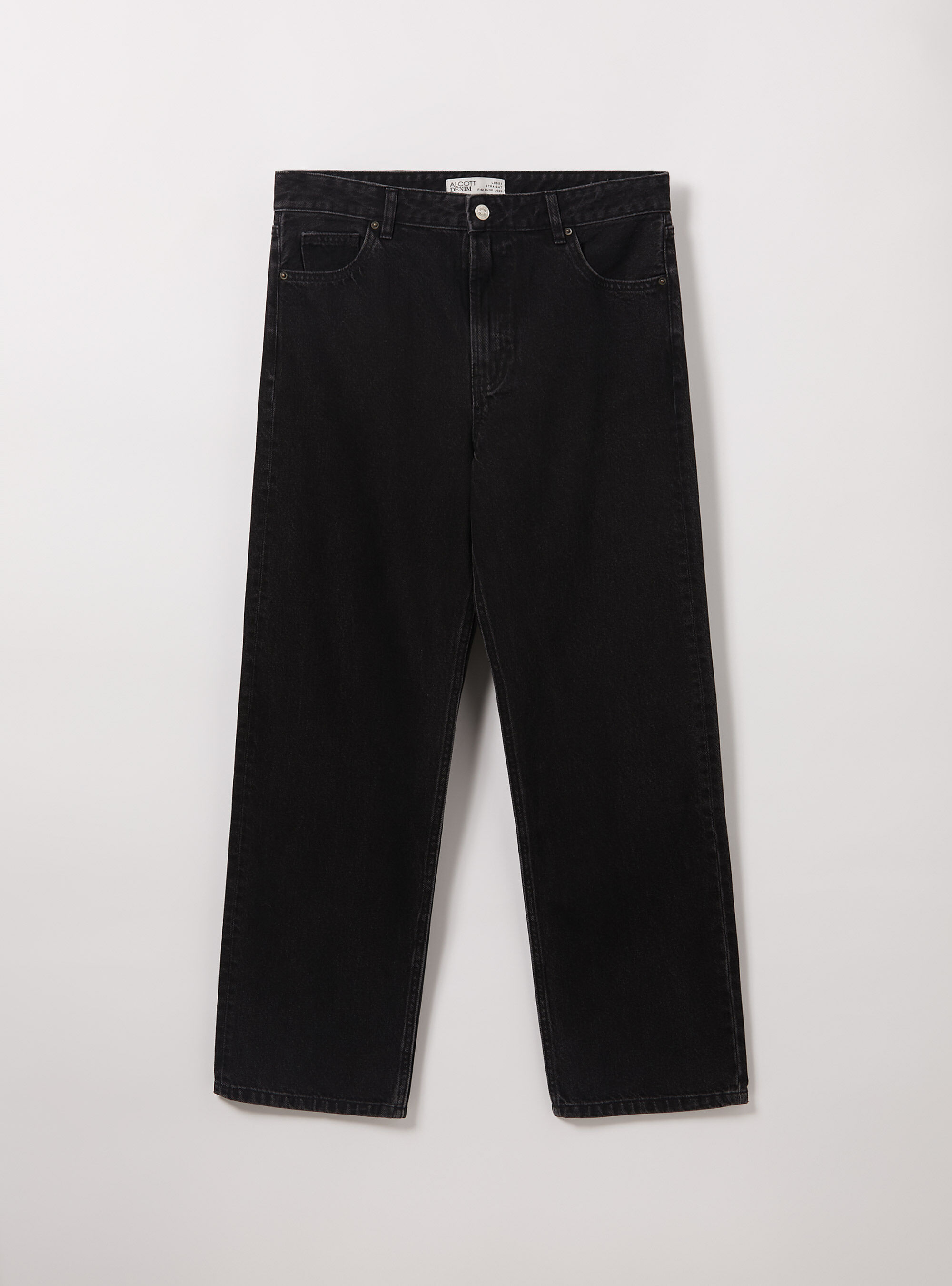 Jean ample &agrave; coupe droite, D000 BLACK