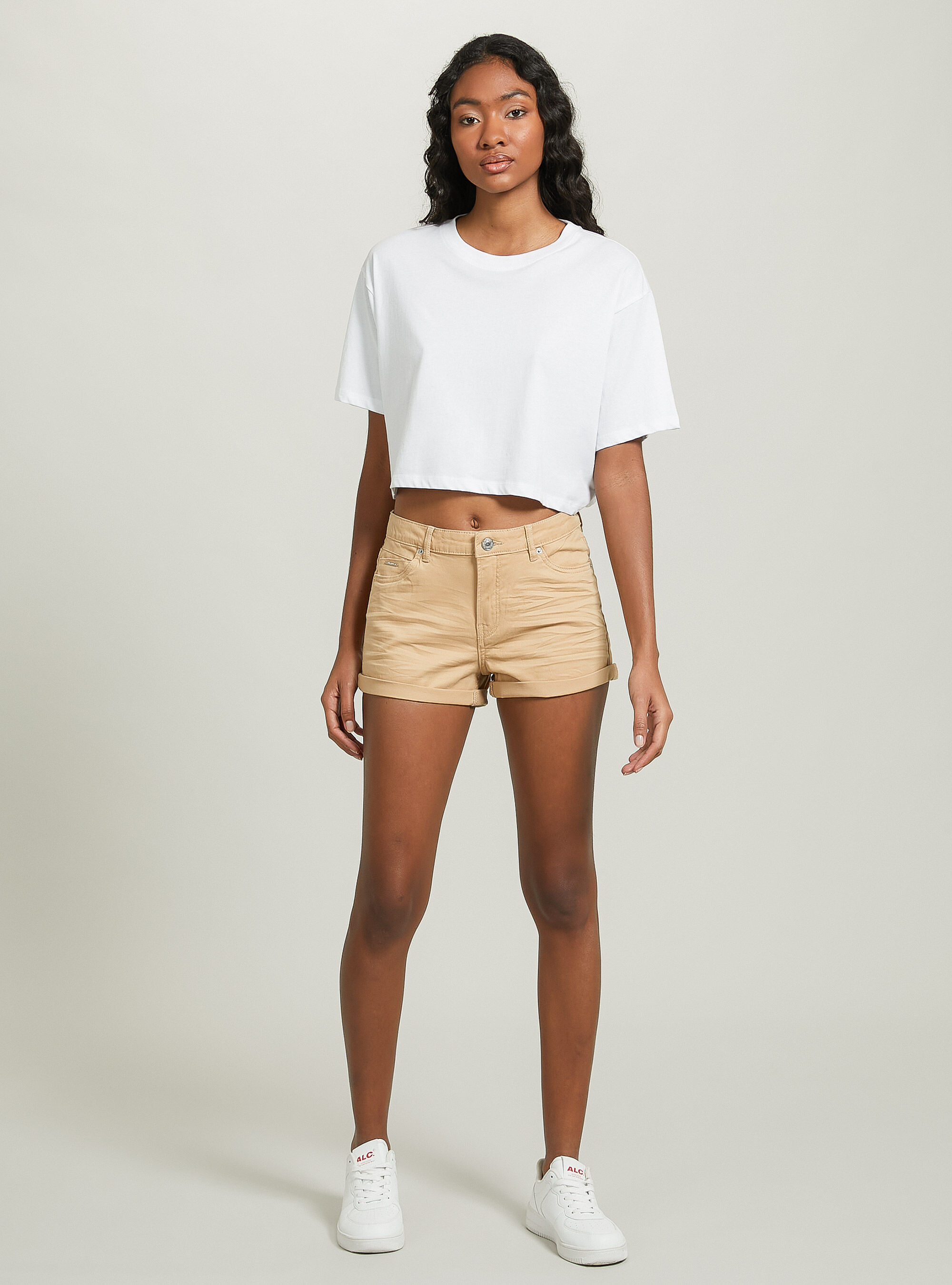 Stretch twill shorts with turn-ups, BG2 BEIGE MEDIUM
