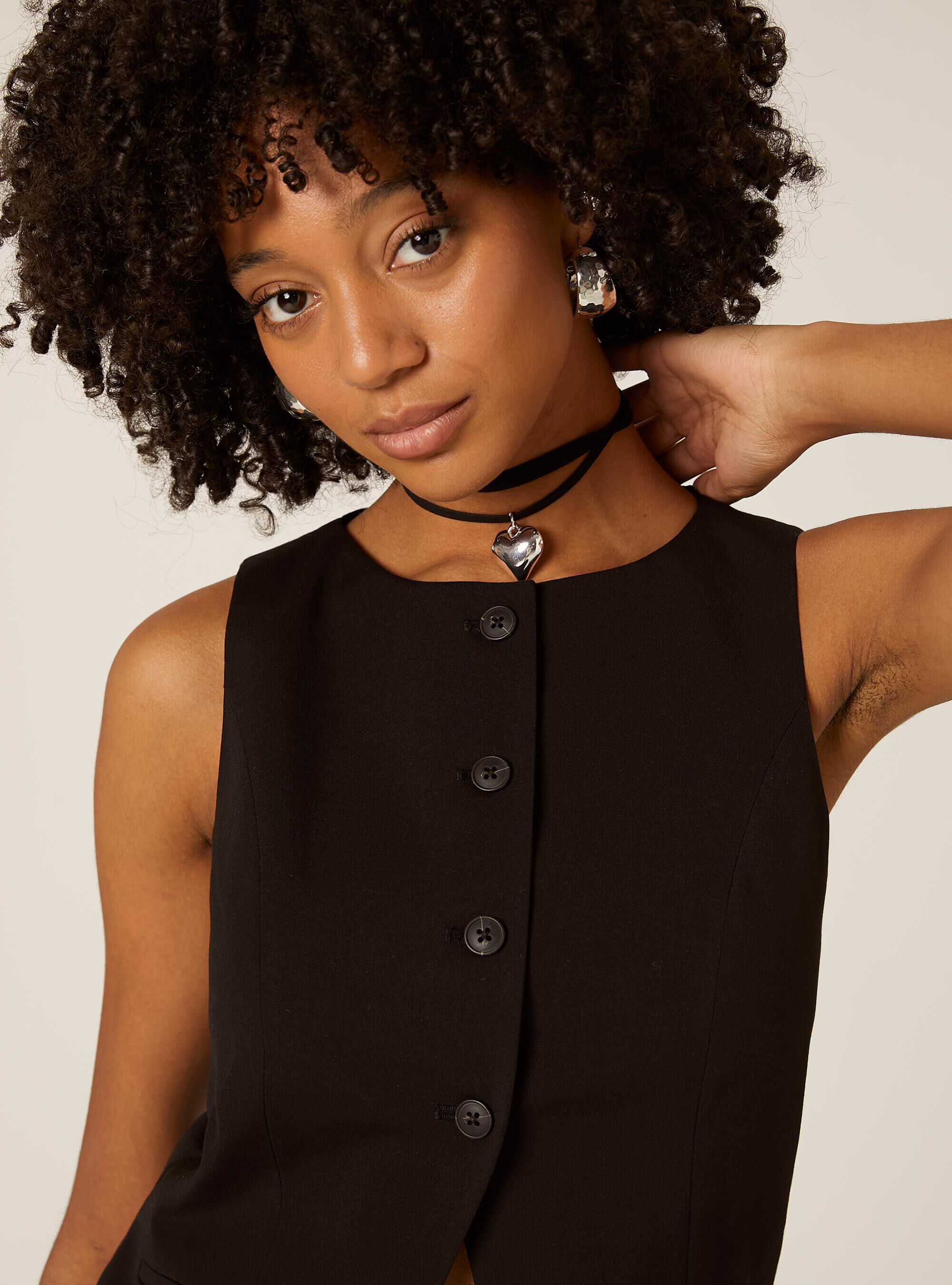 Chaleco regular con botones, BK1 BLACK