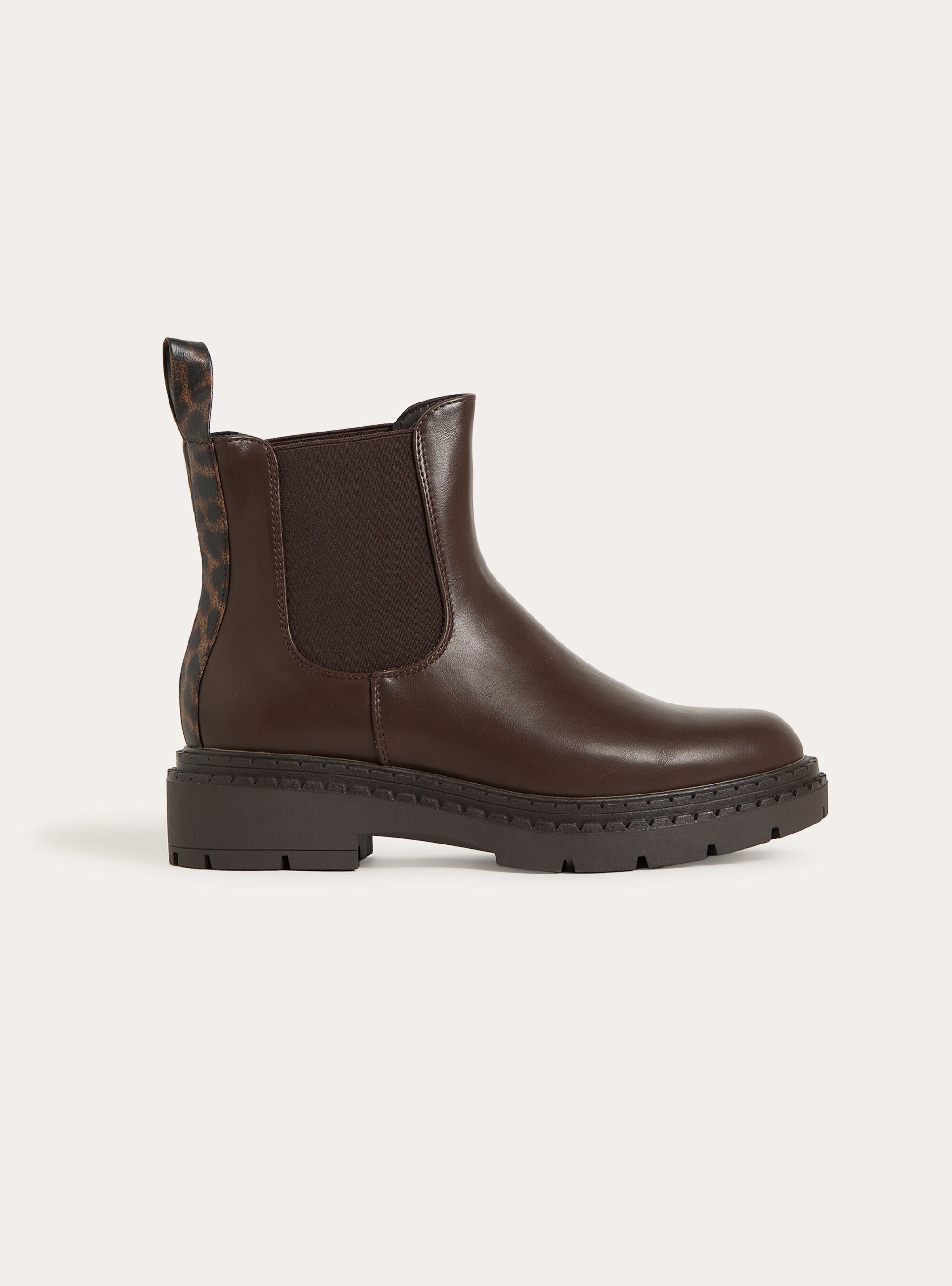 Bottines chelsea en effet cuir avec tirant imprime leopard