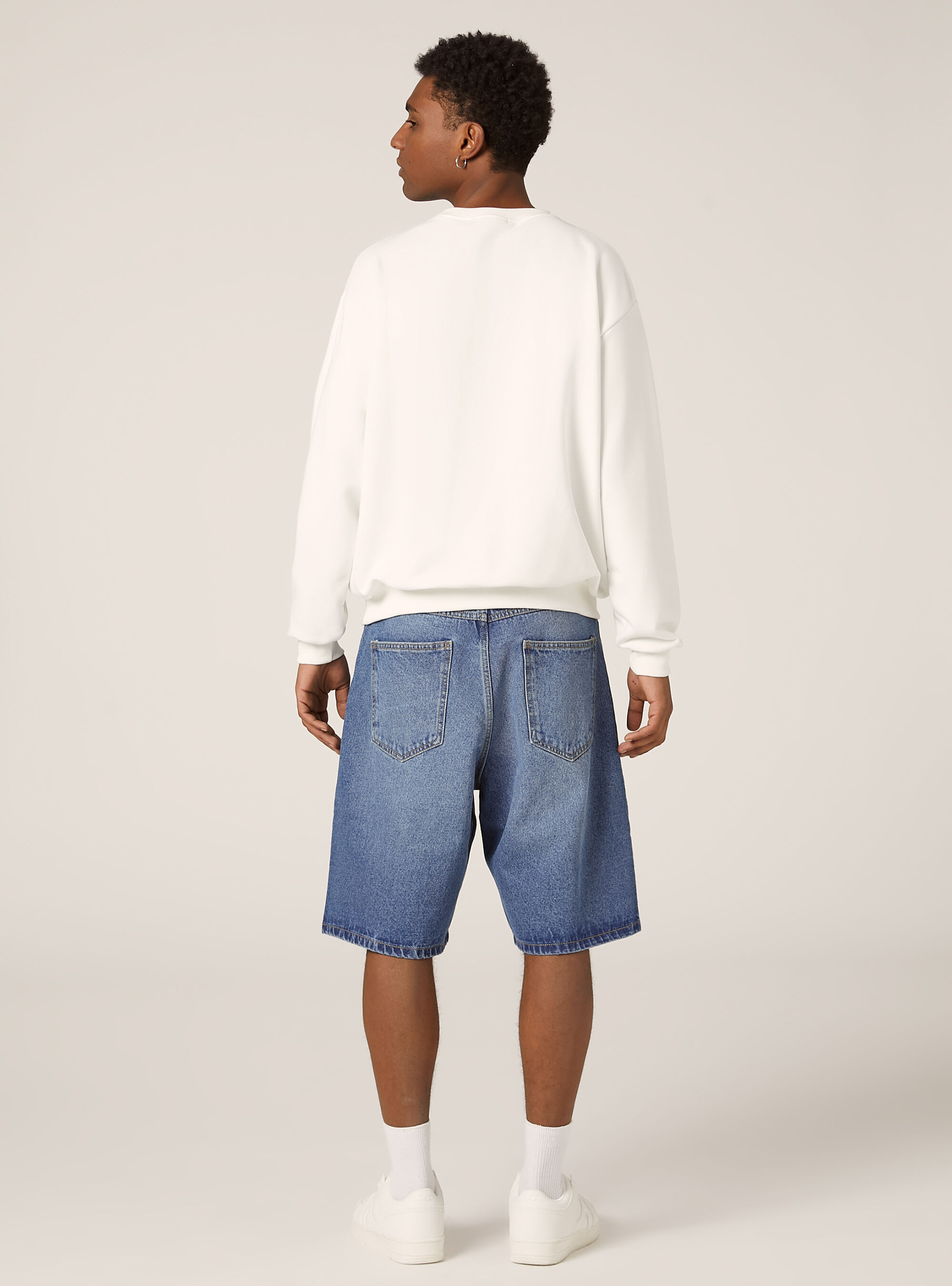 Sudadera de cuello redondo boxy fit, WH2 WHITE