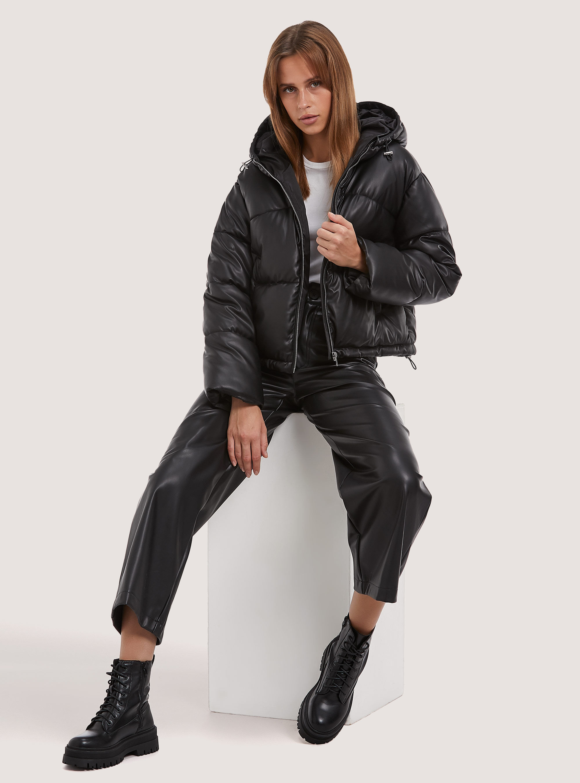 Leather effect bomber jacket