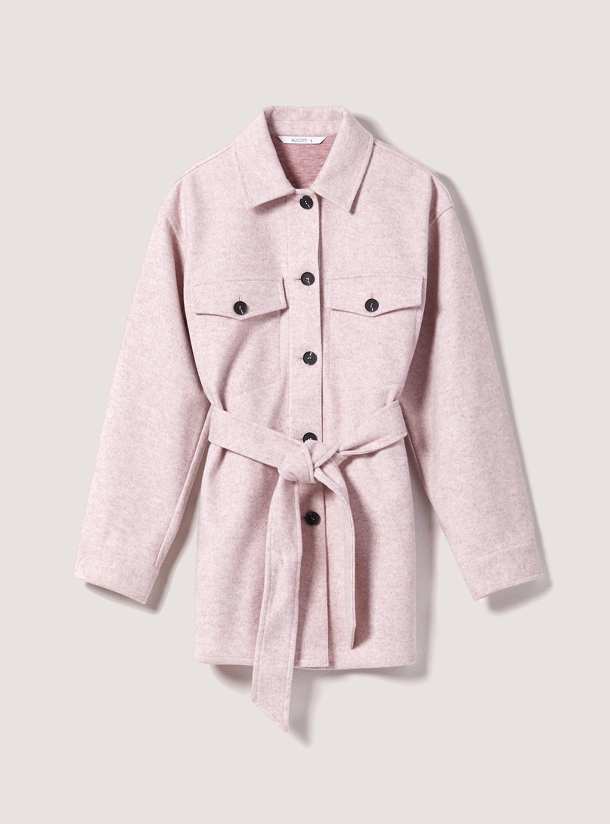 Oversize soft touch shirt jacket with belt, MKP3 PINK MEL LIGHT