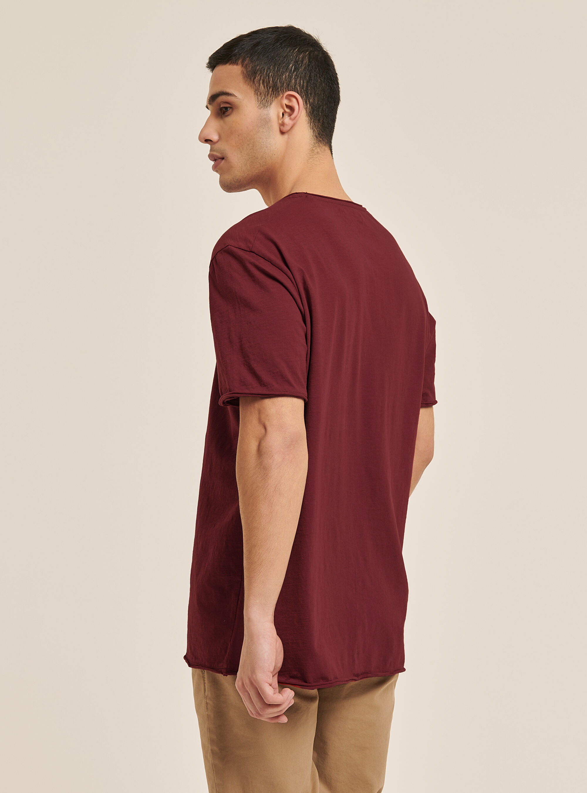Camiseta b&aacute;sica de algod&oacute;n liso, C3443 BORDEAUX