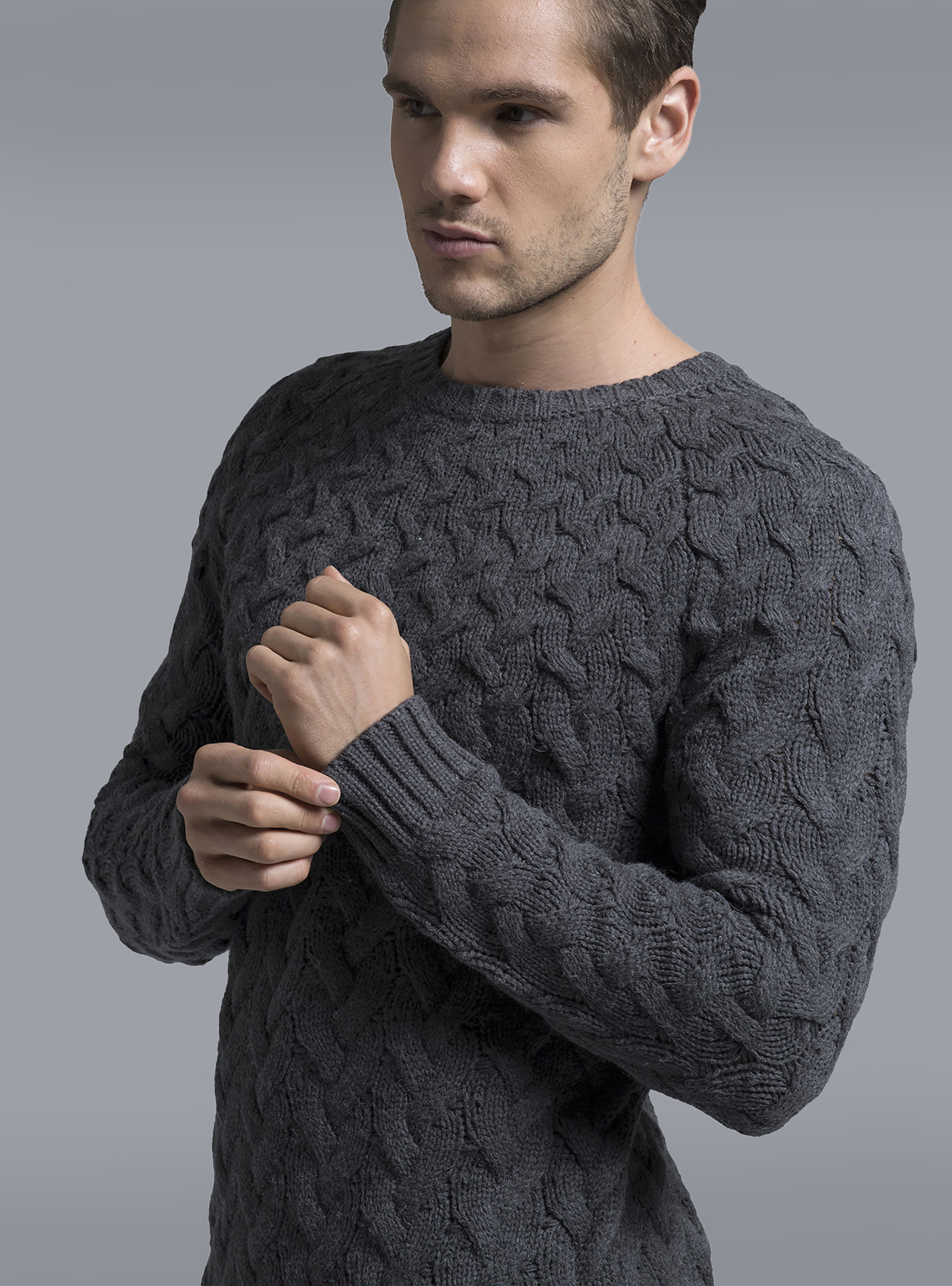 Maglia con trecce, GRIGIO SCURO MELANGE