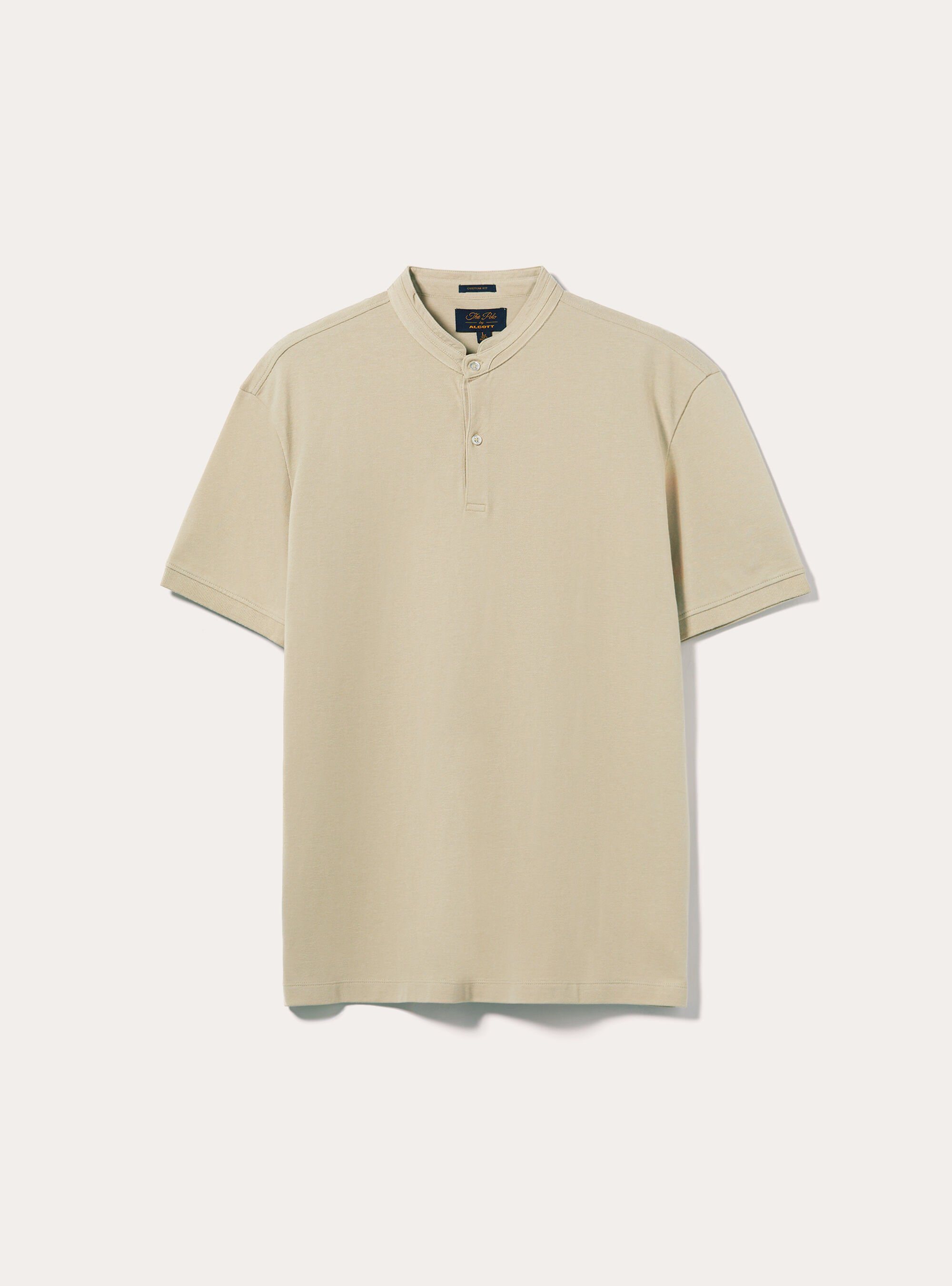Mandarin Collar Cotton Polo Shirt, BG2 BEIGE MEDIUM