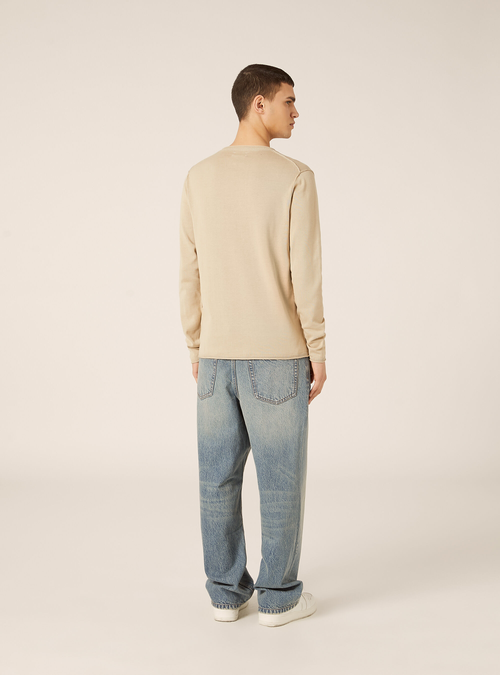 Pullover girocollo in cotone, BG3 BEIGE LIGHT