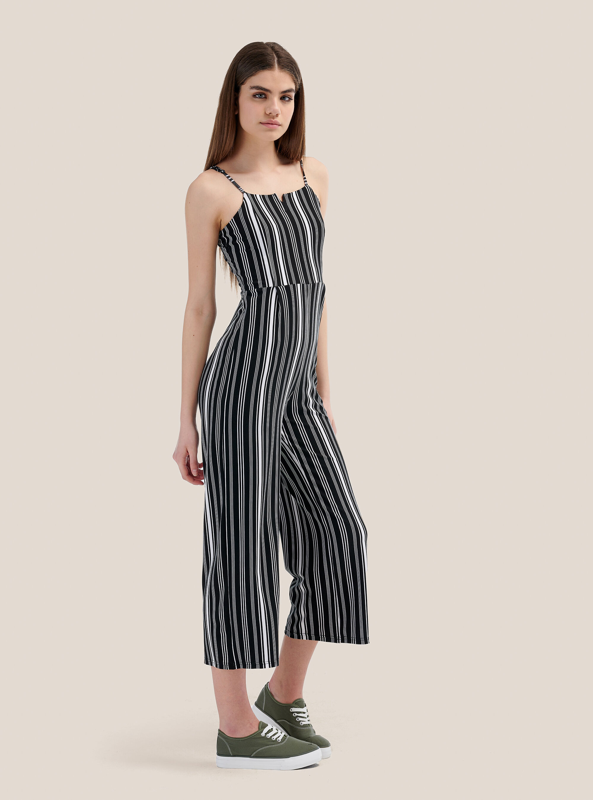 Langer Overall mit Tr&auml;gern, STR2 BLACK/WHITE STRIPES