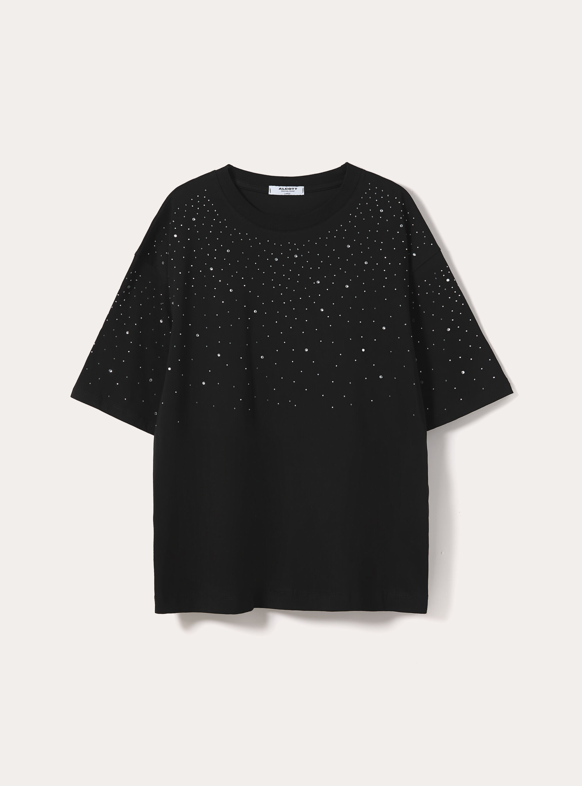 T-shirt boxy  con strass, BK1 BLACK
