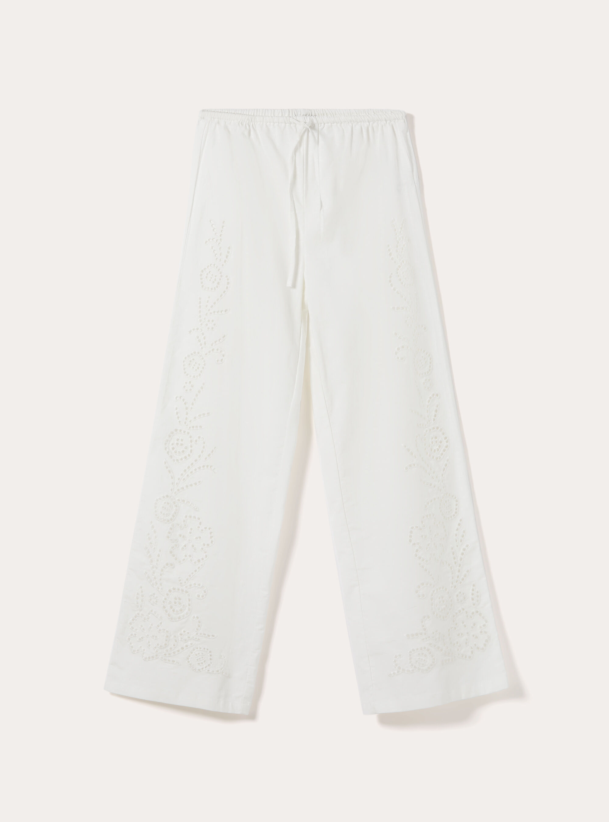 Pantaloni morbidi sangallo in misto lino, WH2 WHITE