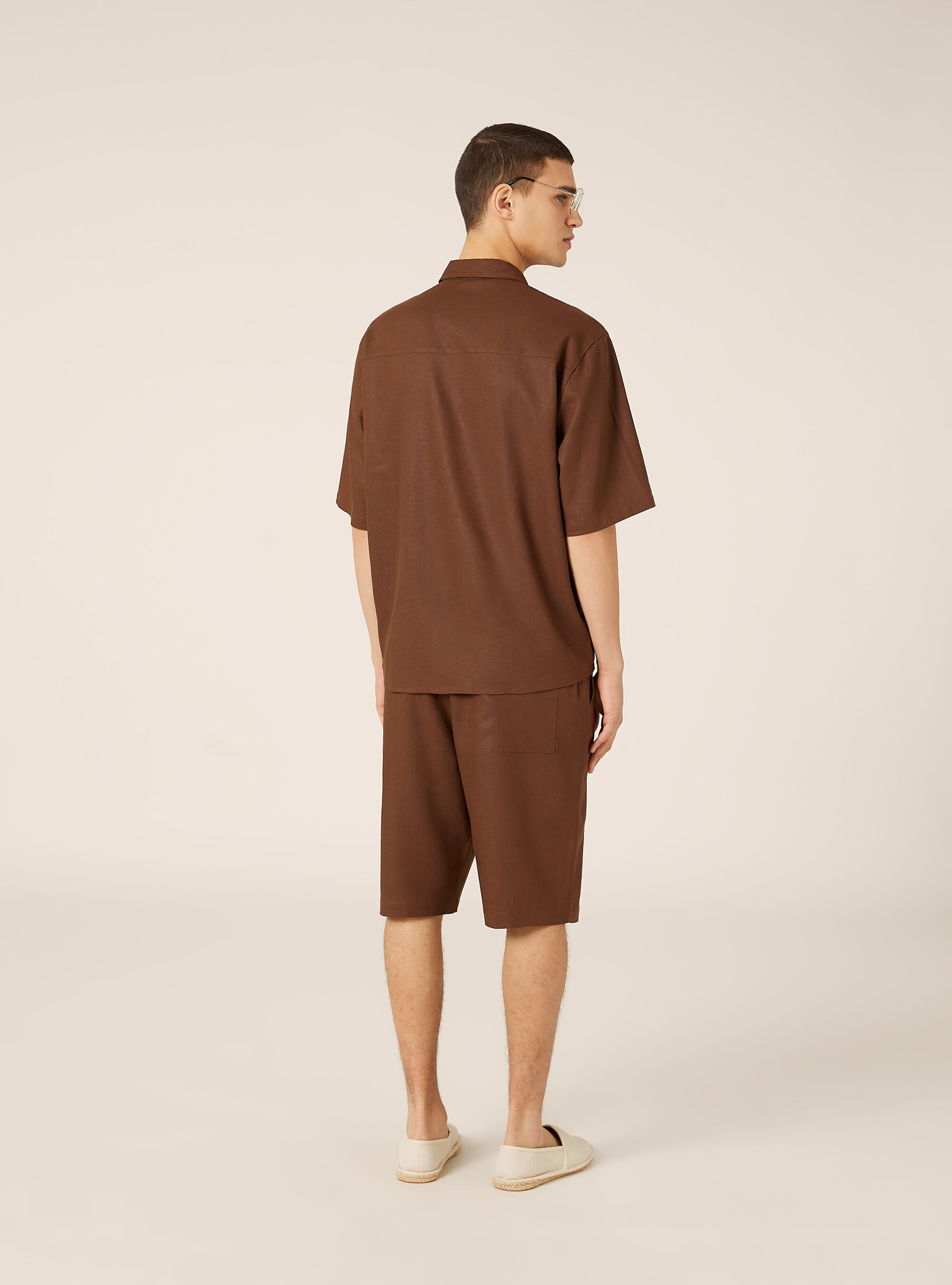 Camicia  in misto lino  con taschino, BR1 BROWN DARK