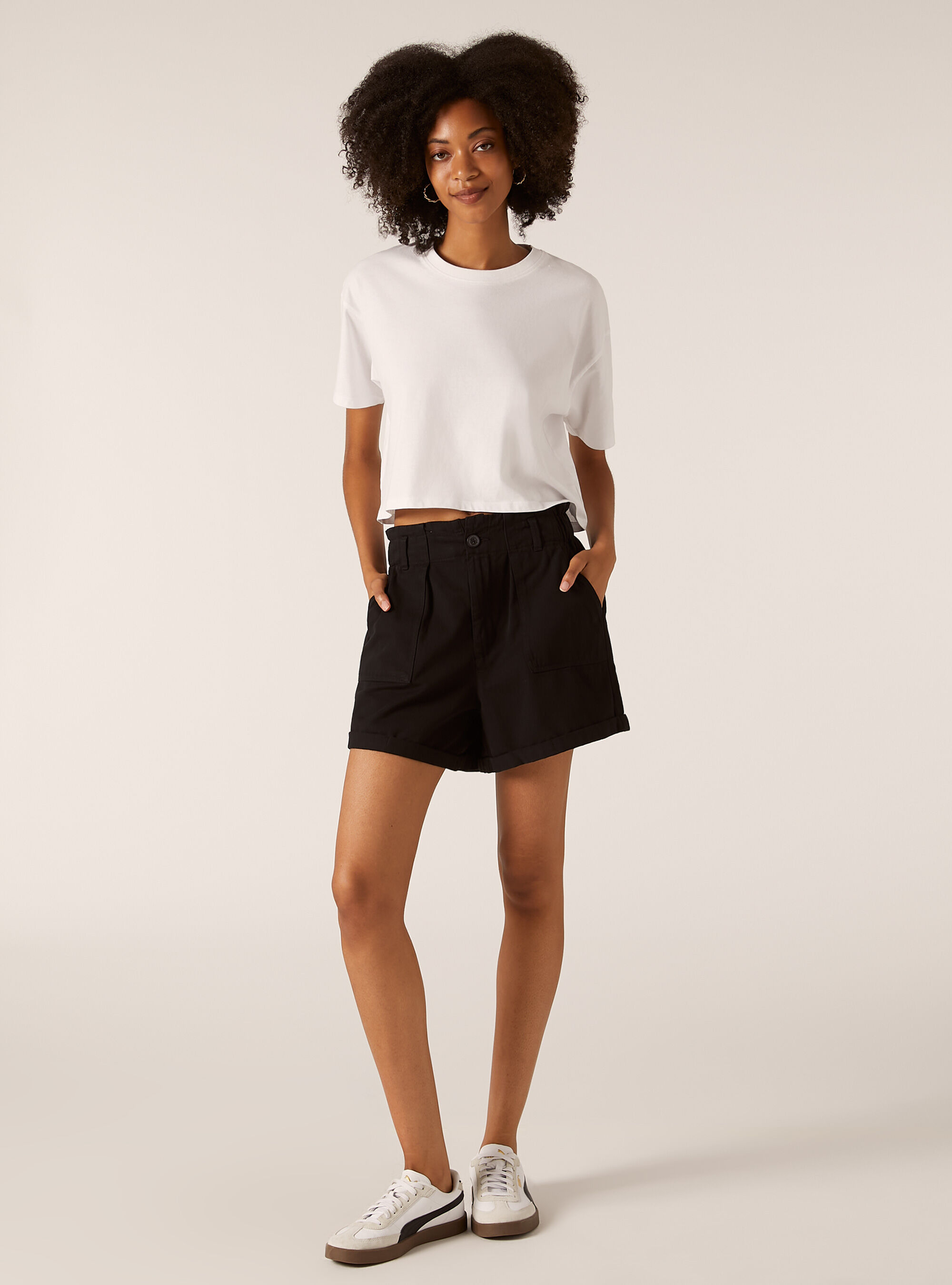 Shorts with pockets and candyfloss waist, BK1 BLACK