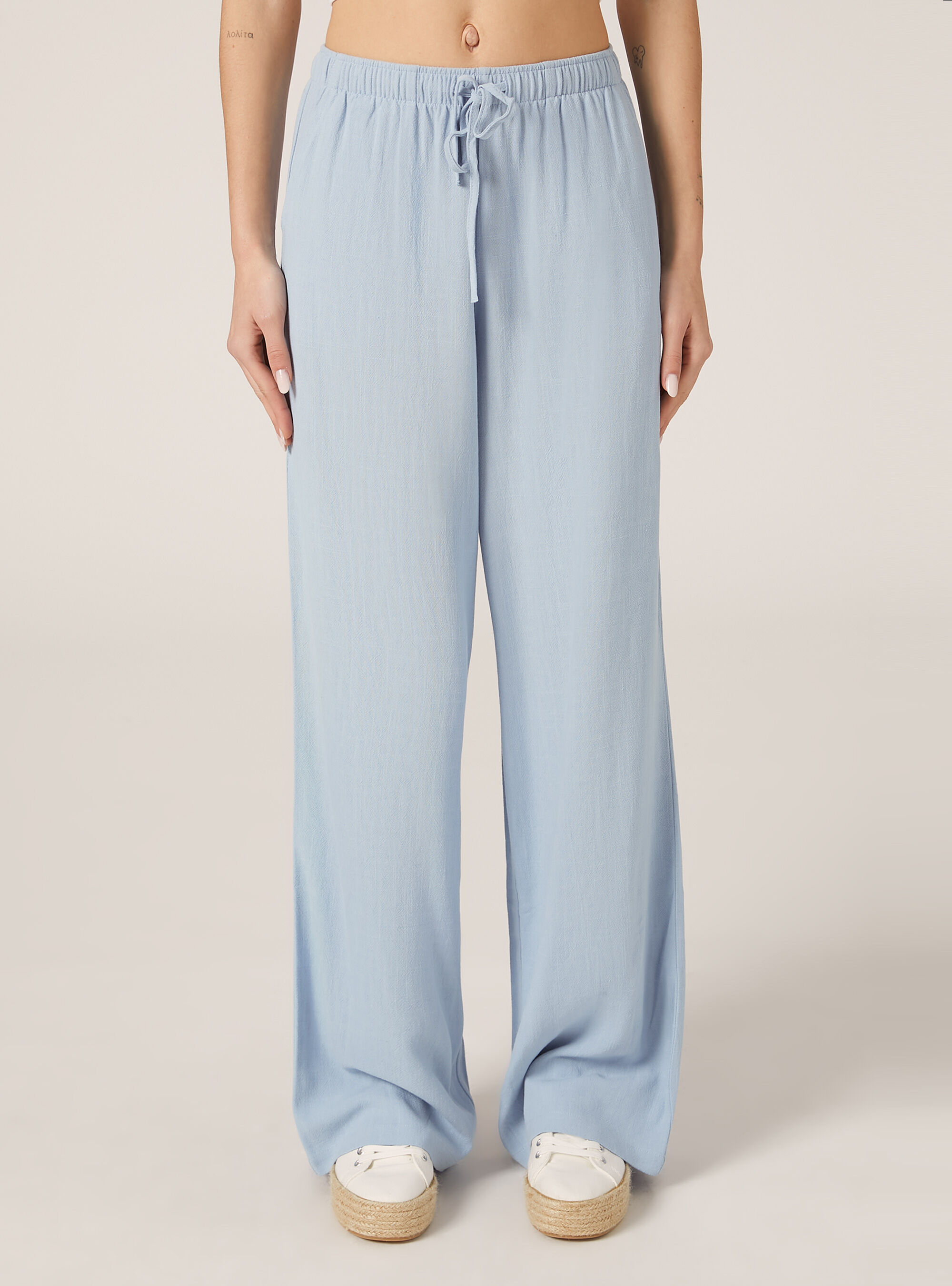 Linen blend palazzo trousers, AZ3 AZURE LIGHT