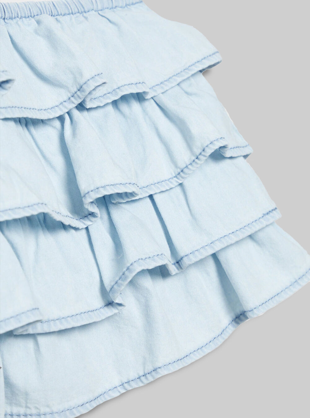 Cropped denim top with ruffle, D005 LIGHT BLUE