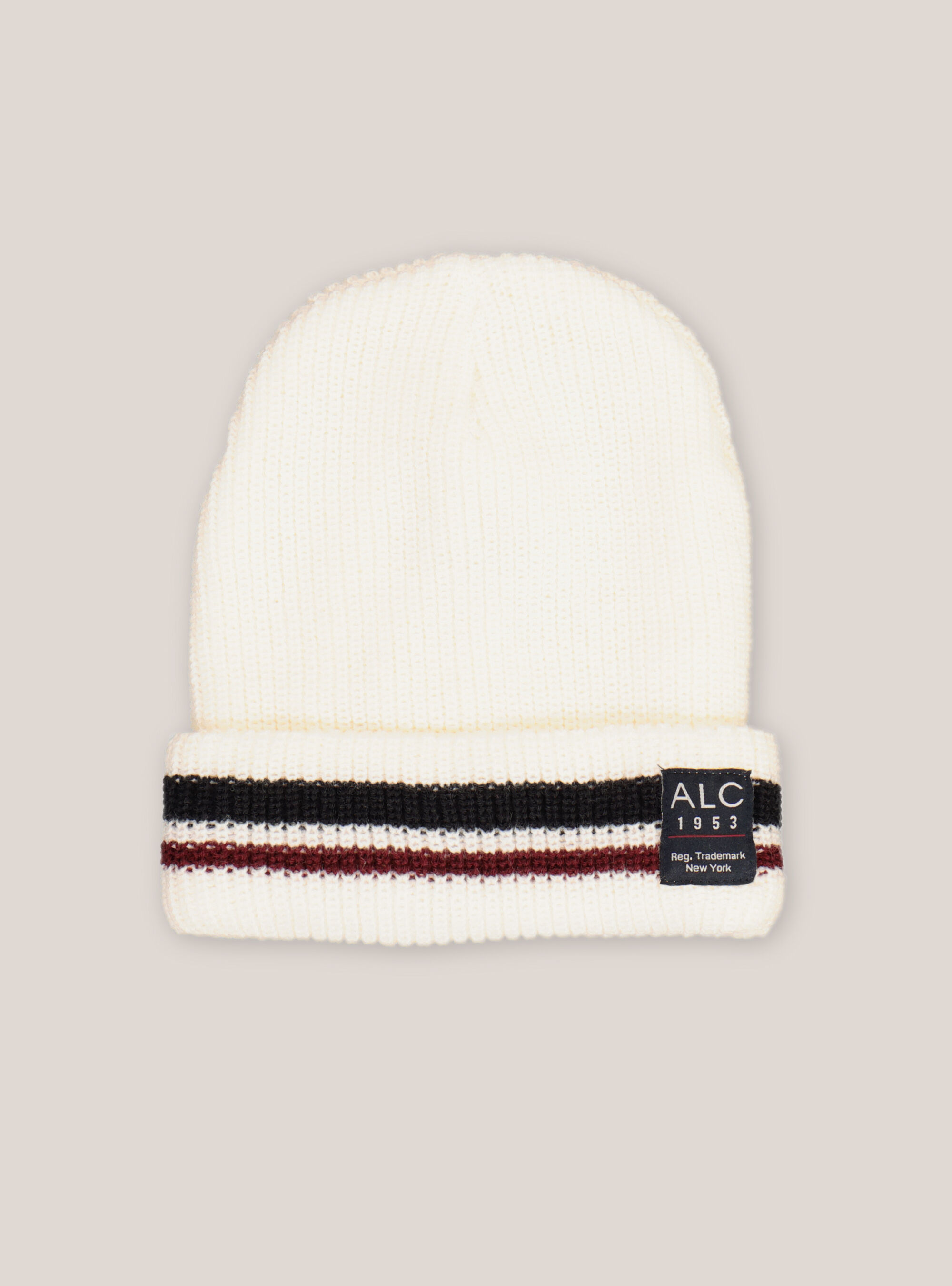 Knitted hat with contrasting stripes, OFF-WHITE