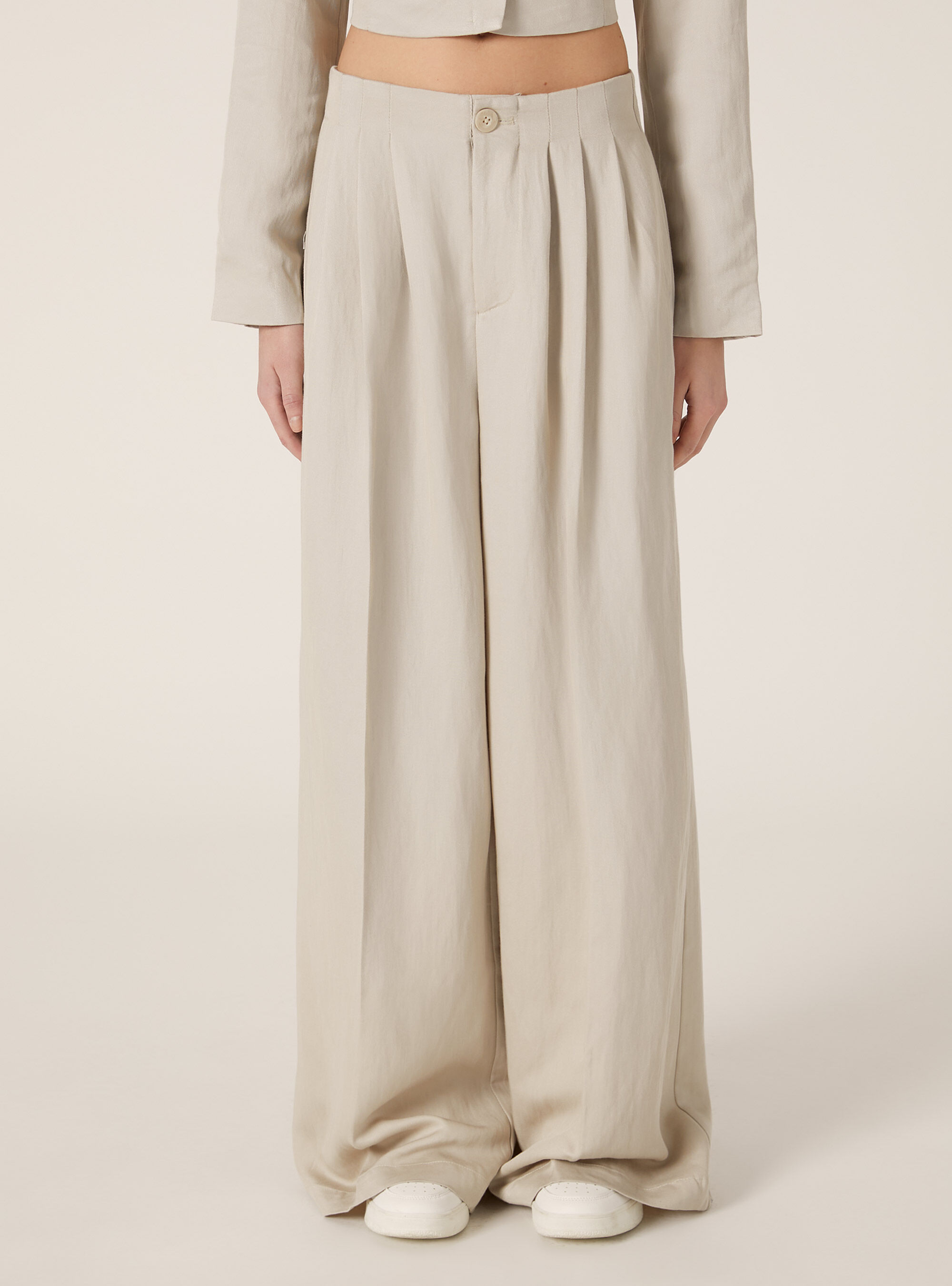 Pantaloni wide leg con pence, BG2 BEIGE MEDIUM