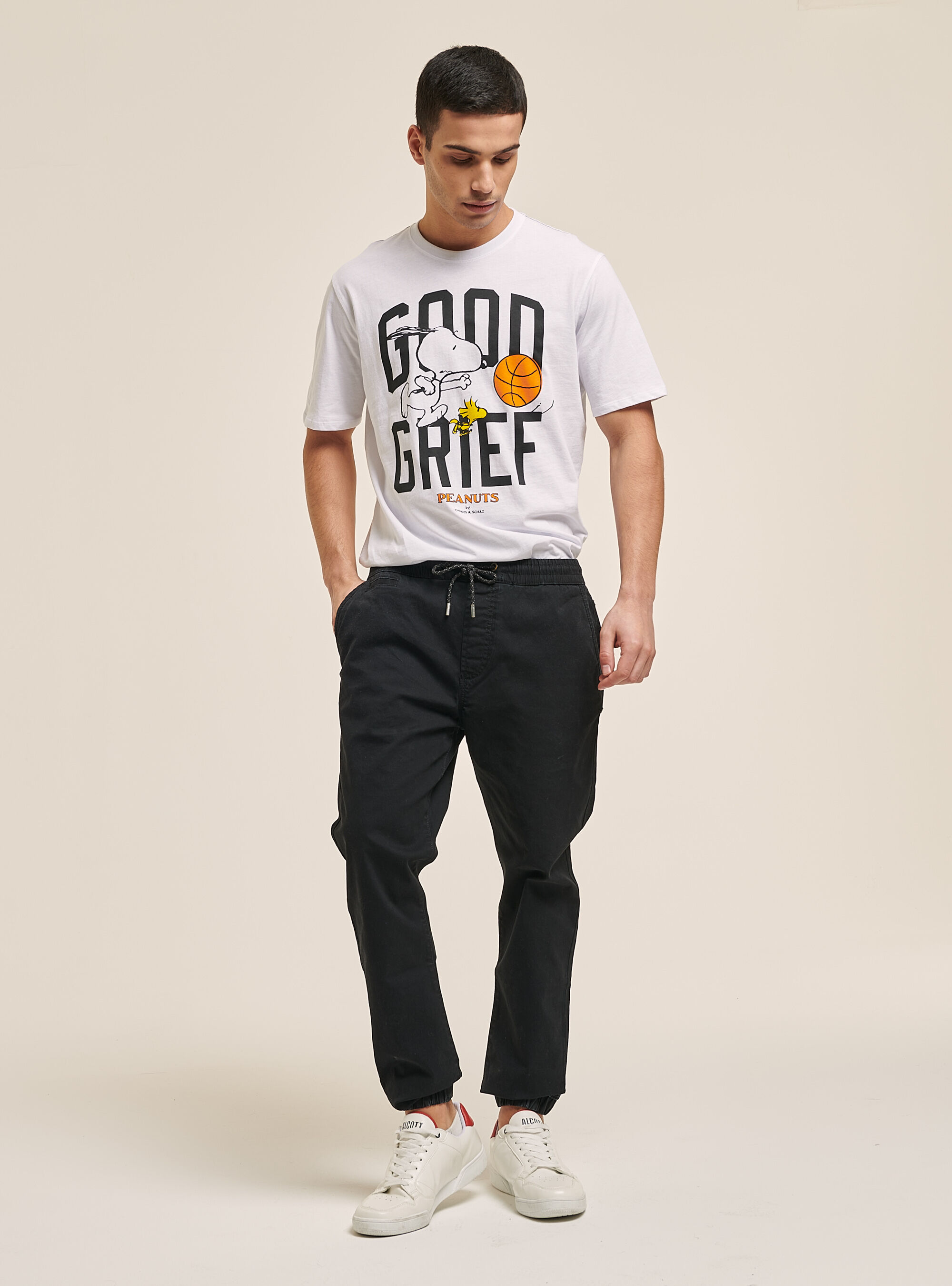 Pantaloni jogger in cotone con elastico e coulisse
