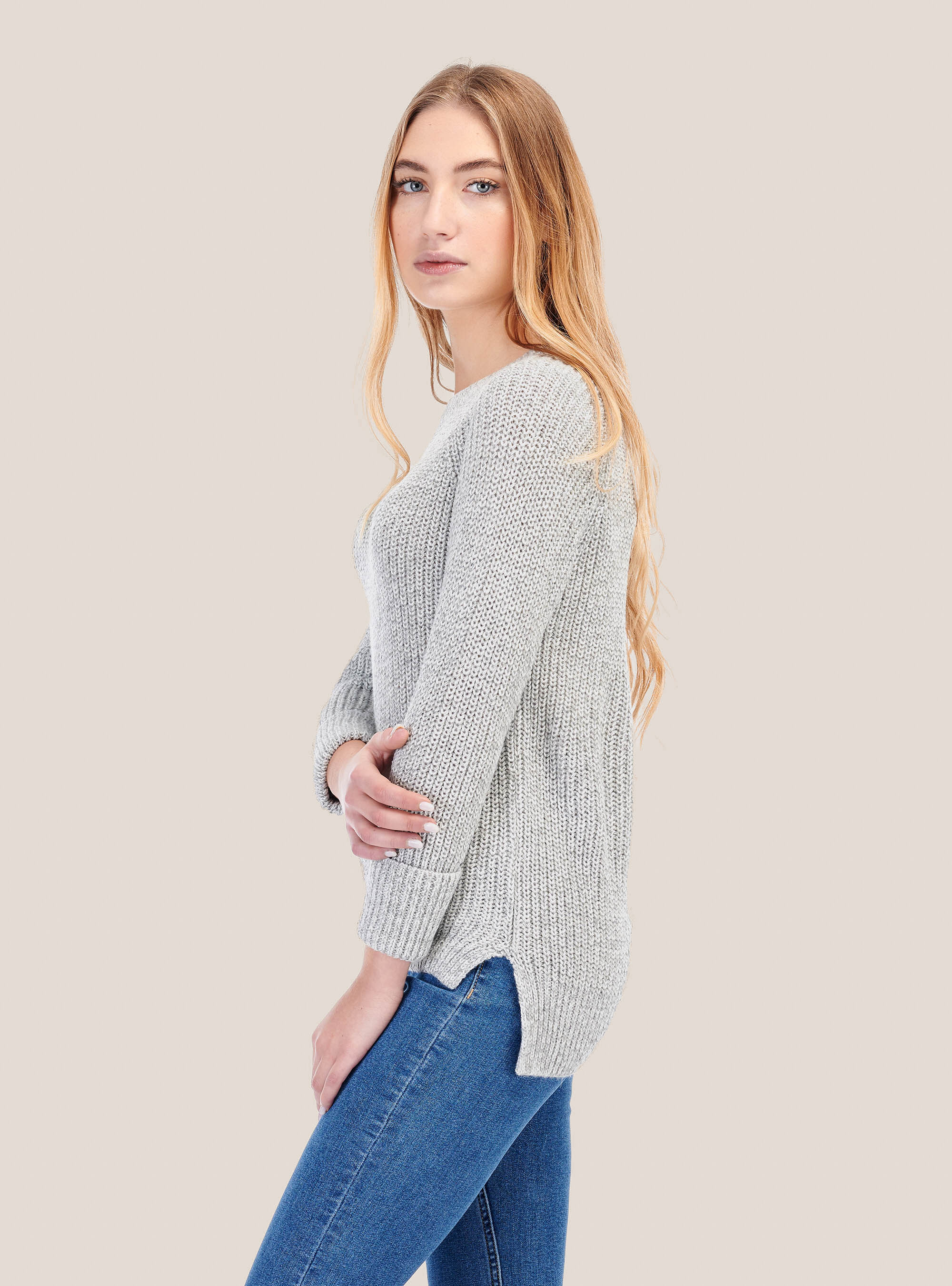 Pullover girocollo con zip dietro, PERLA