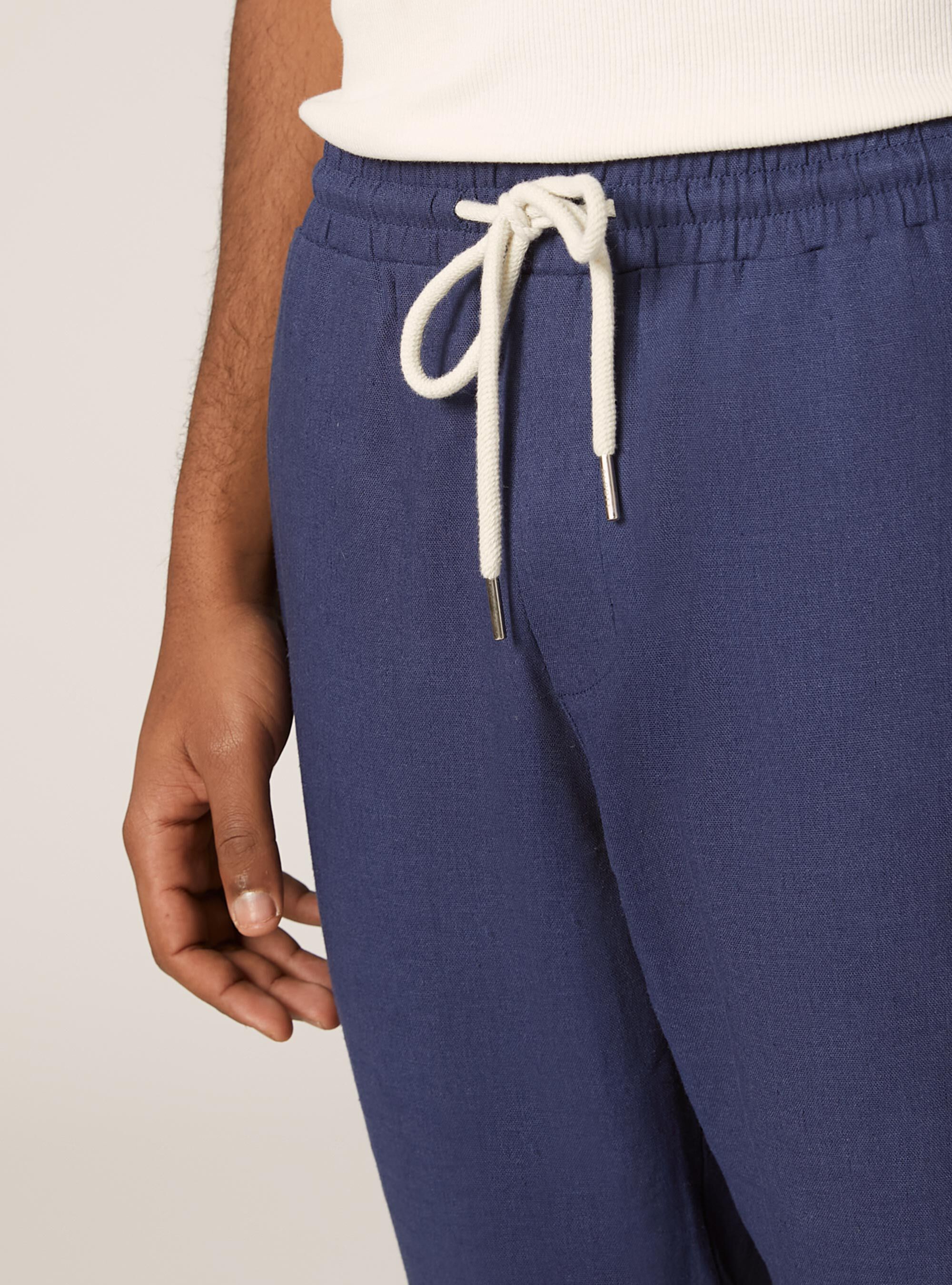 Pantaloni jogger in misto lino, BLU MEDIO